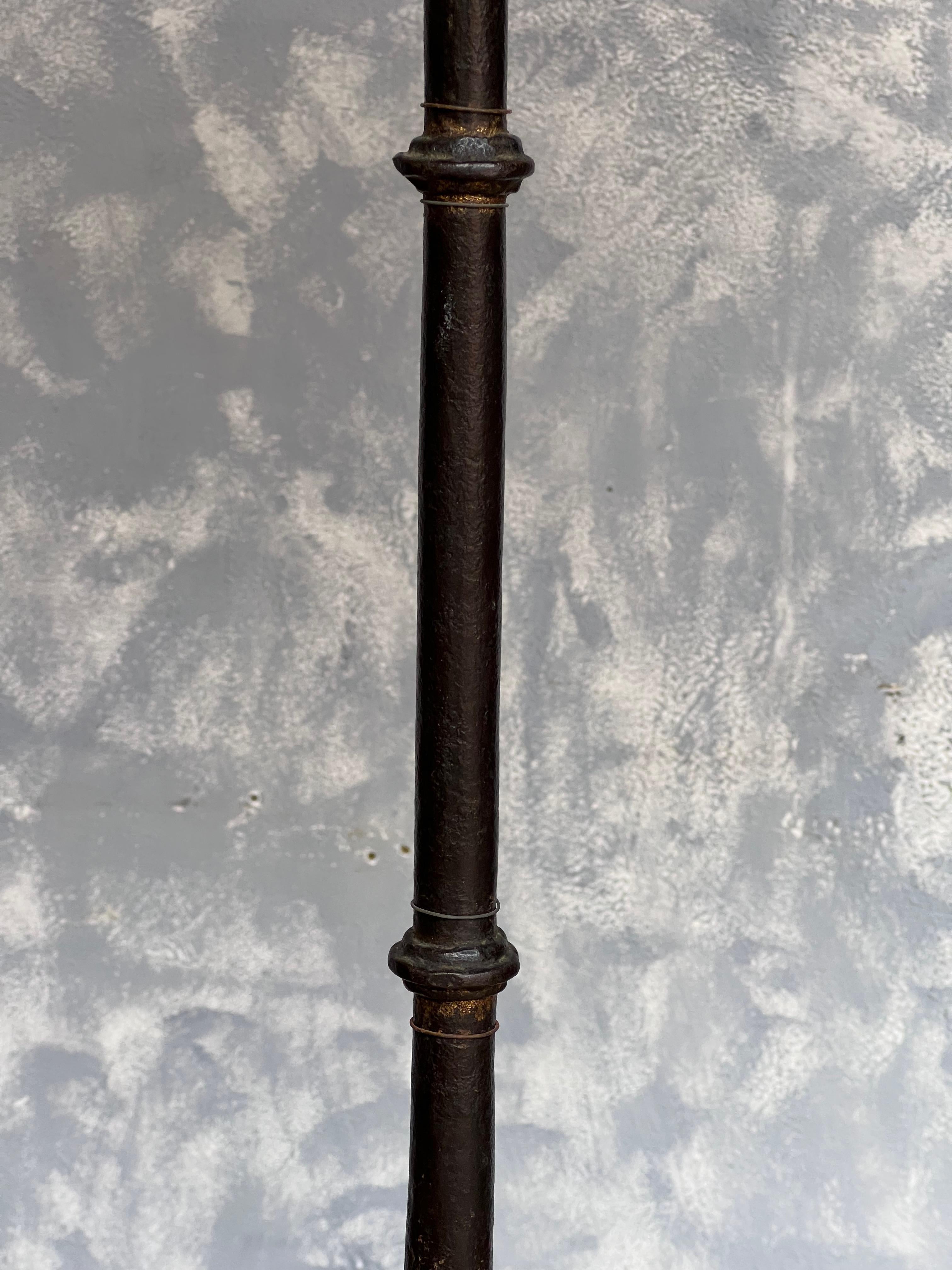 Art Nouveau  Spanish Dark Patinated Wrought Iron Floor Lamp  For Sale