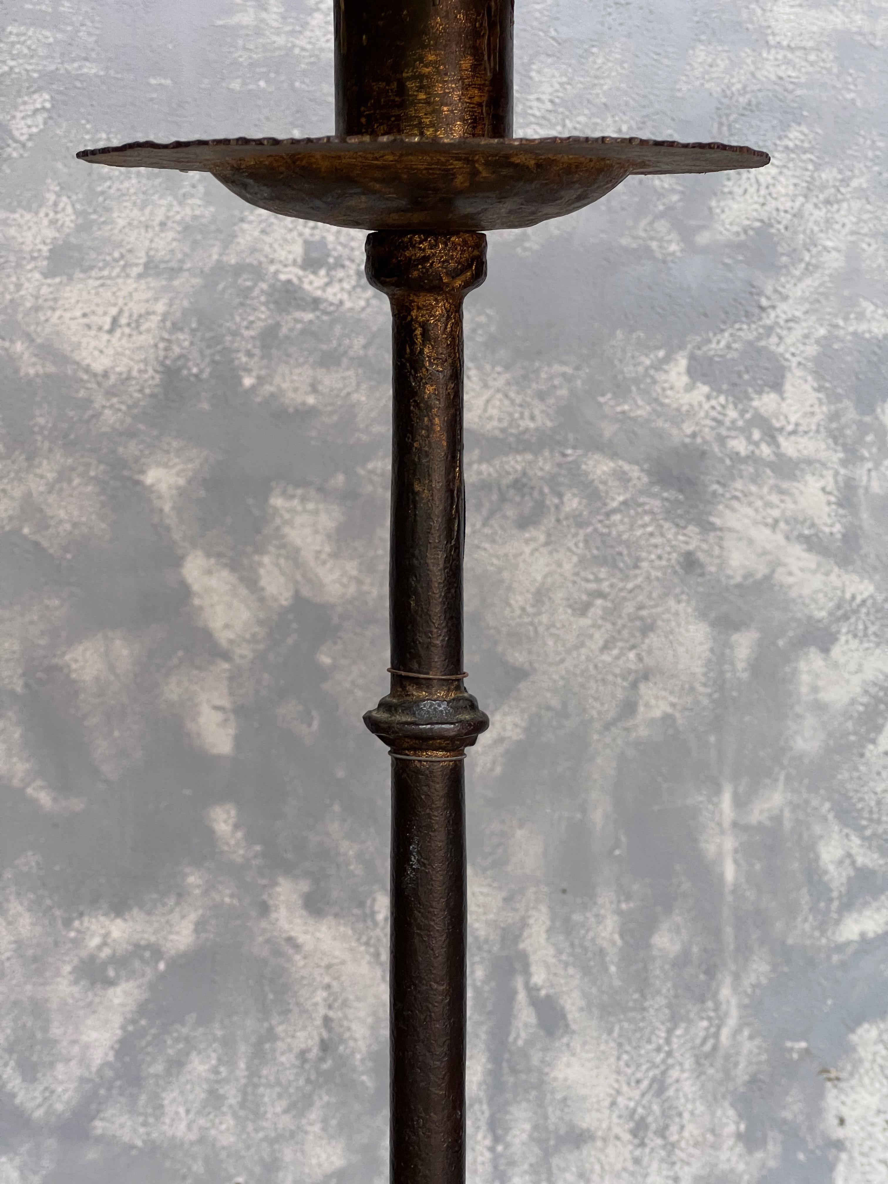 Gilt  Spanish Dark Patinated Wrought Iron Floor Lamp  For Sale