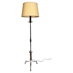 Vintage  Spanish Dark Patinated Wrought Iron Floor Lamp 
