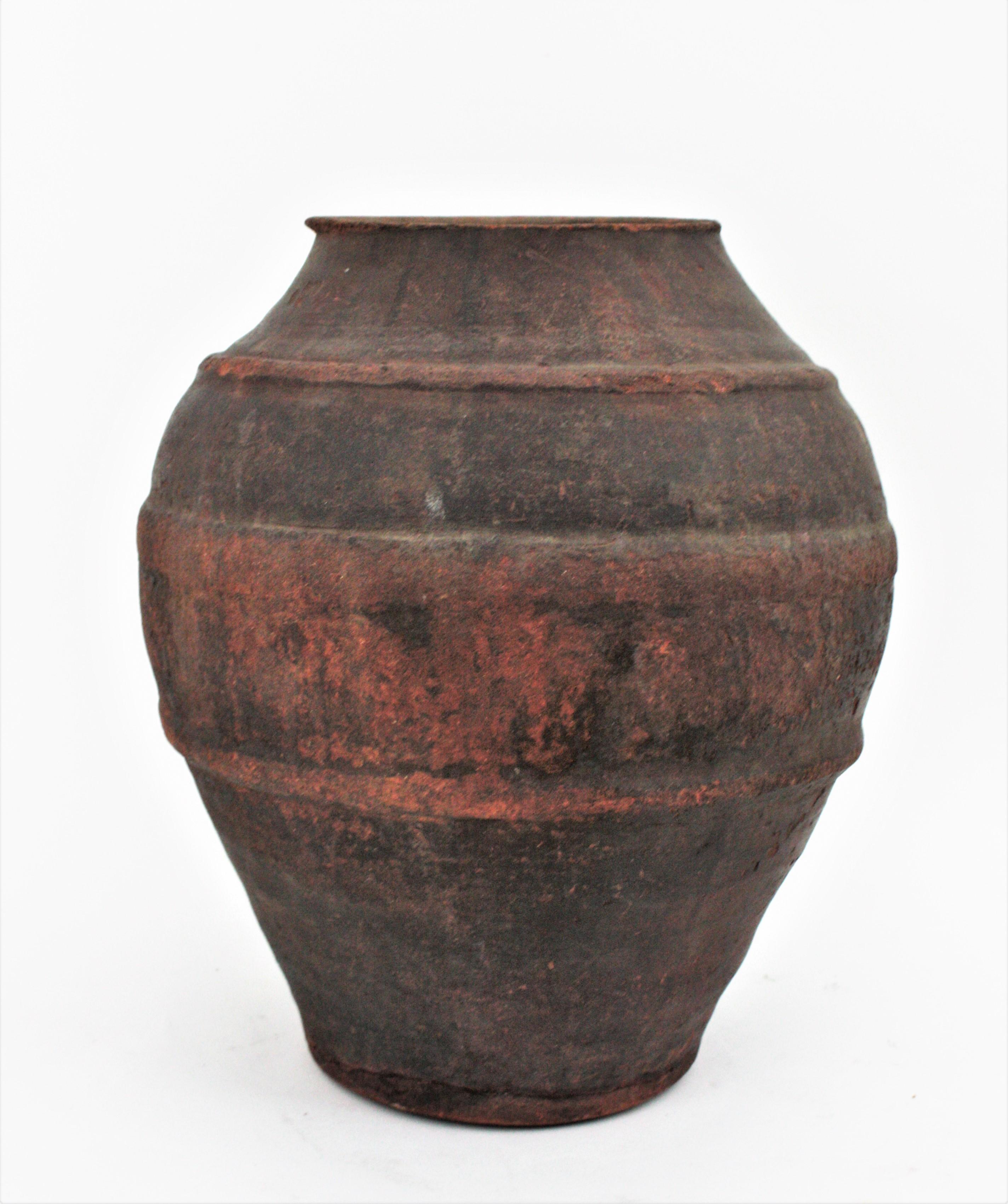 Spanish Dark Terracotta Olive Jar / Vessel For Sale 4