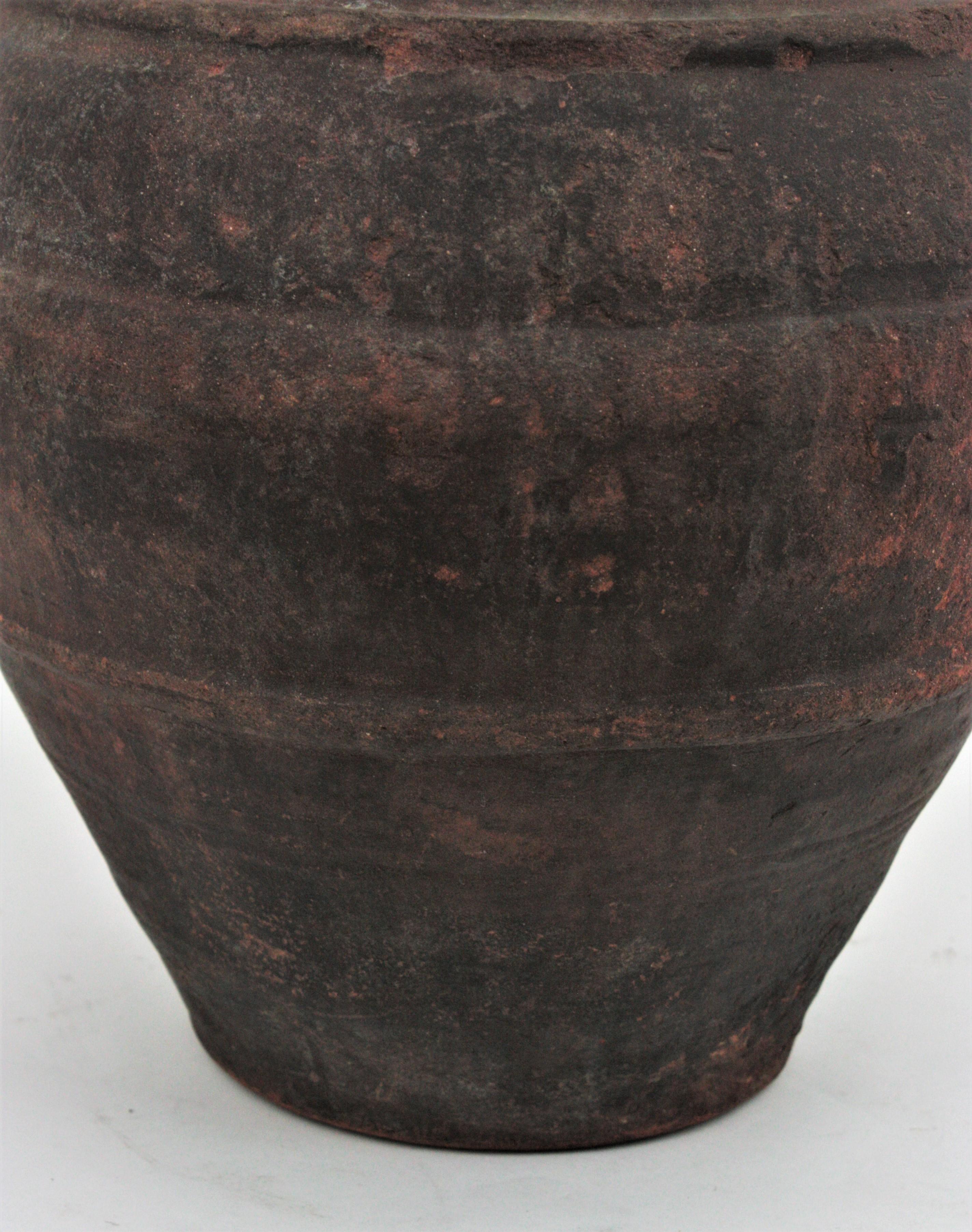 19th Century Spanish Dark Terracotta Olive Jar / Vessel For Sale