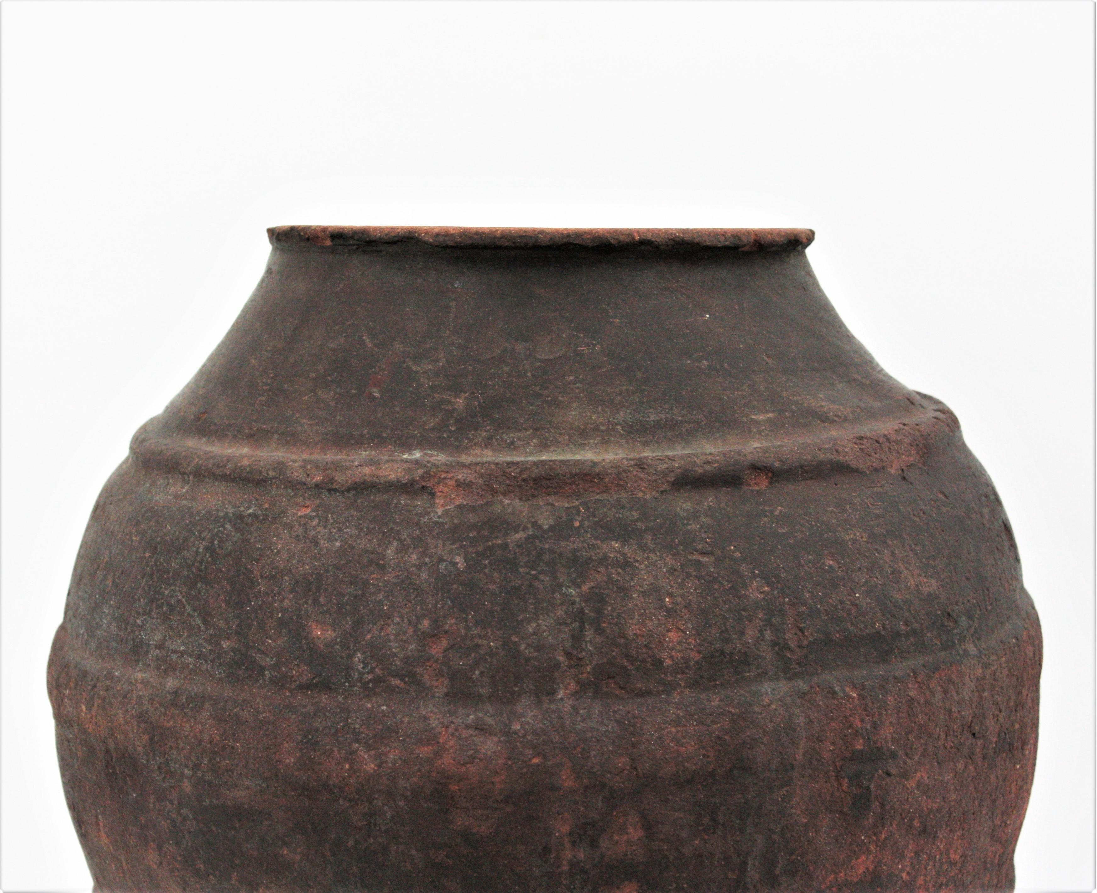 Spanish Dark Terracotta Olive Jar / Vessel For Sale 1