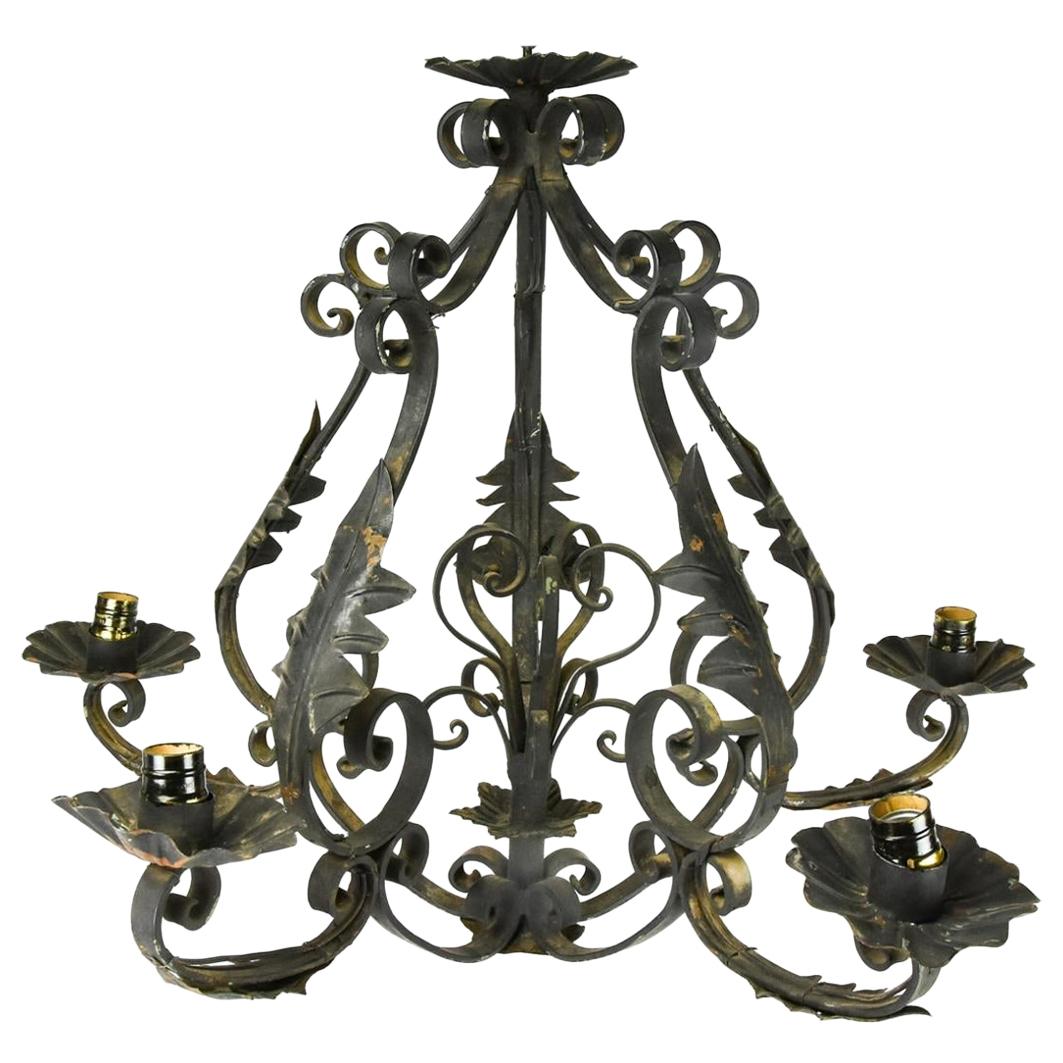 Spanish Decorative Iron Six-Light Chandelier For Sale