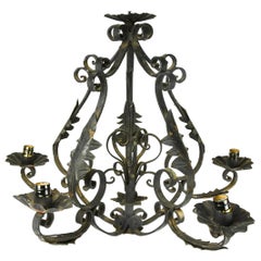 Vintage Spanish Decorative Iron Six-Light Chandelier