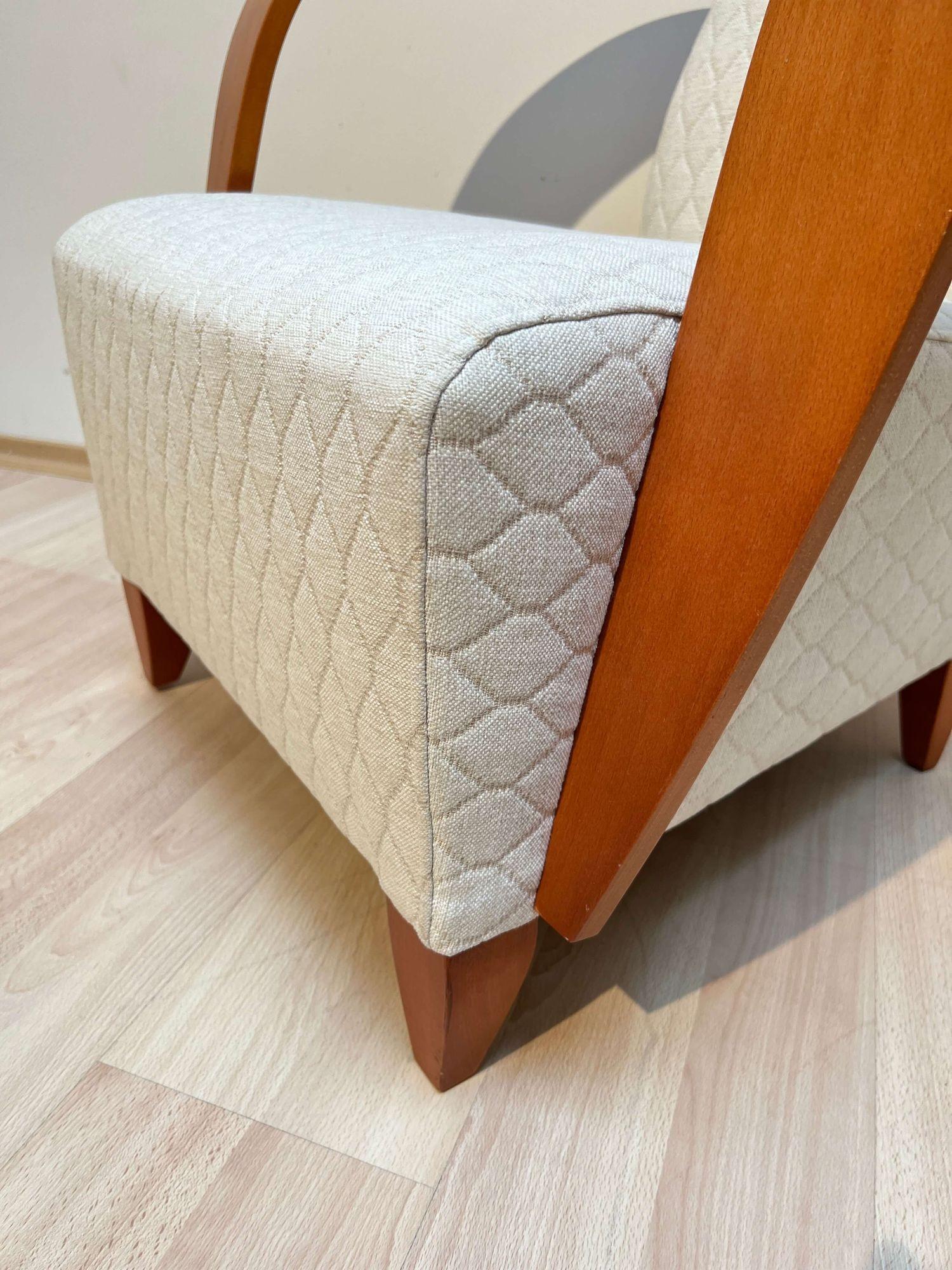 Design Arm Chair, Beech Wood, Cream-white Quilt Fabric, Spain, 1990s For Sale 6