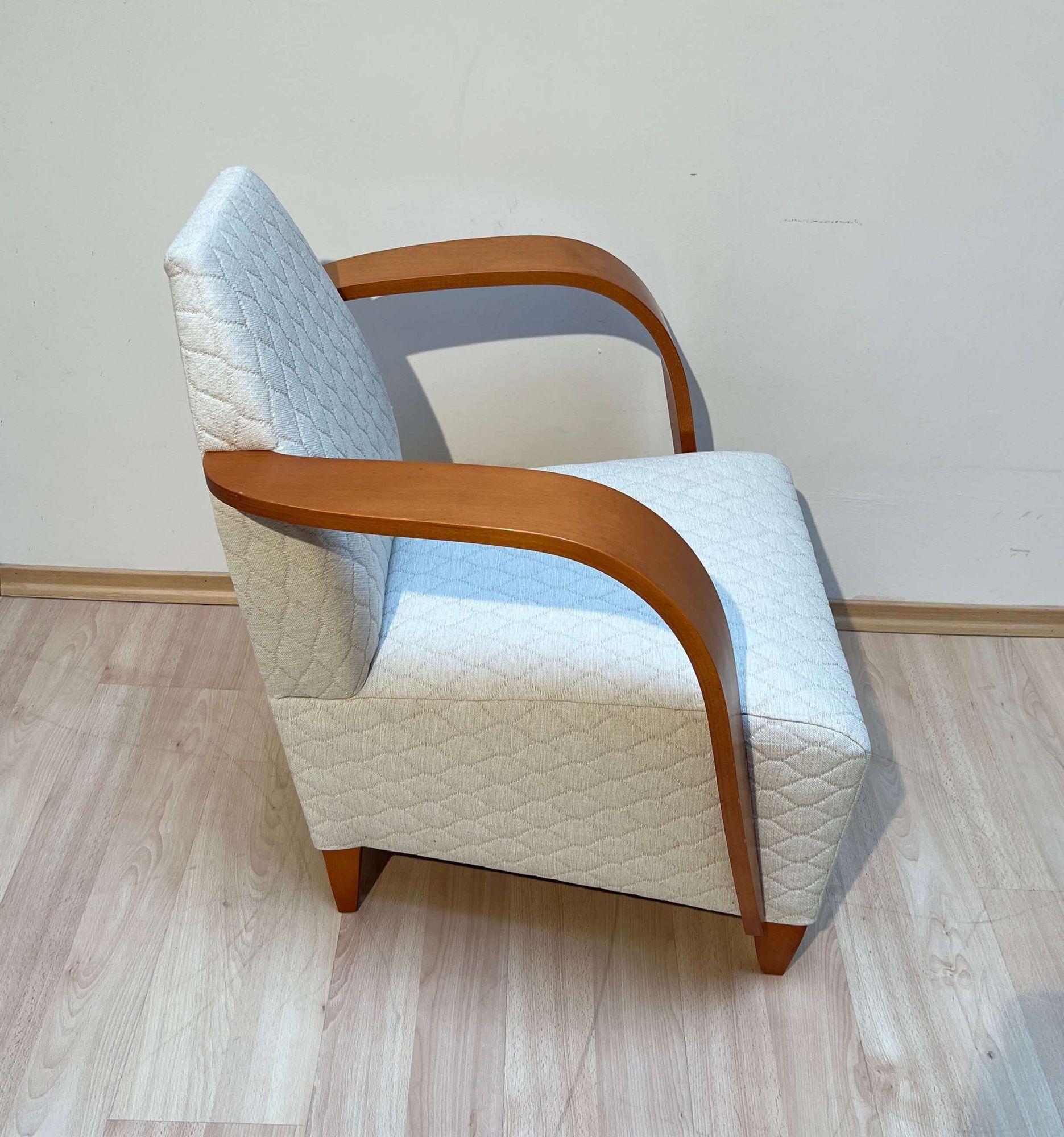 Late 20th Century Design Arm Chair, Beech Wood, Cream-white Quilt Fabric, Spain, 1990s For Sale