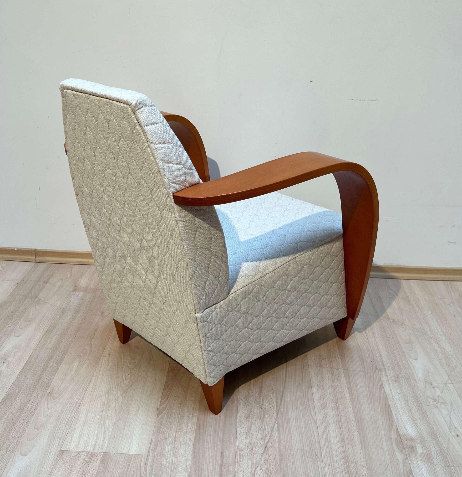 Design-Sessel, Buchenholz, cremefarben-weißer Steppstoff, Spanien, 1990er Jahre (Stoff) im Angebot