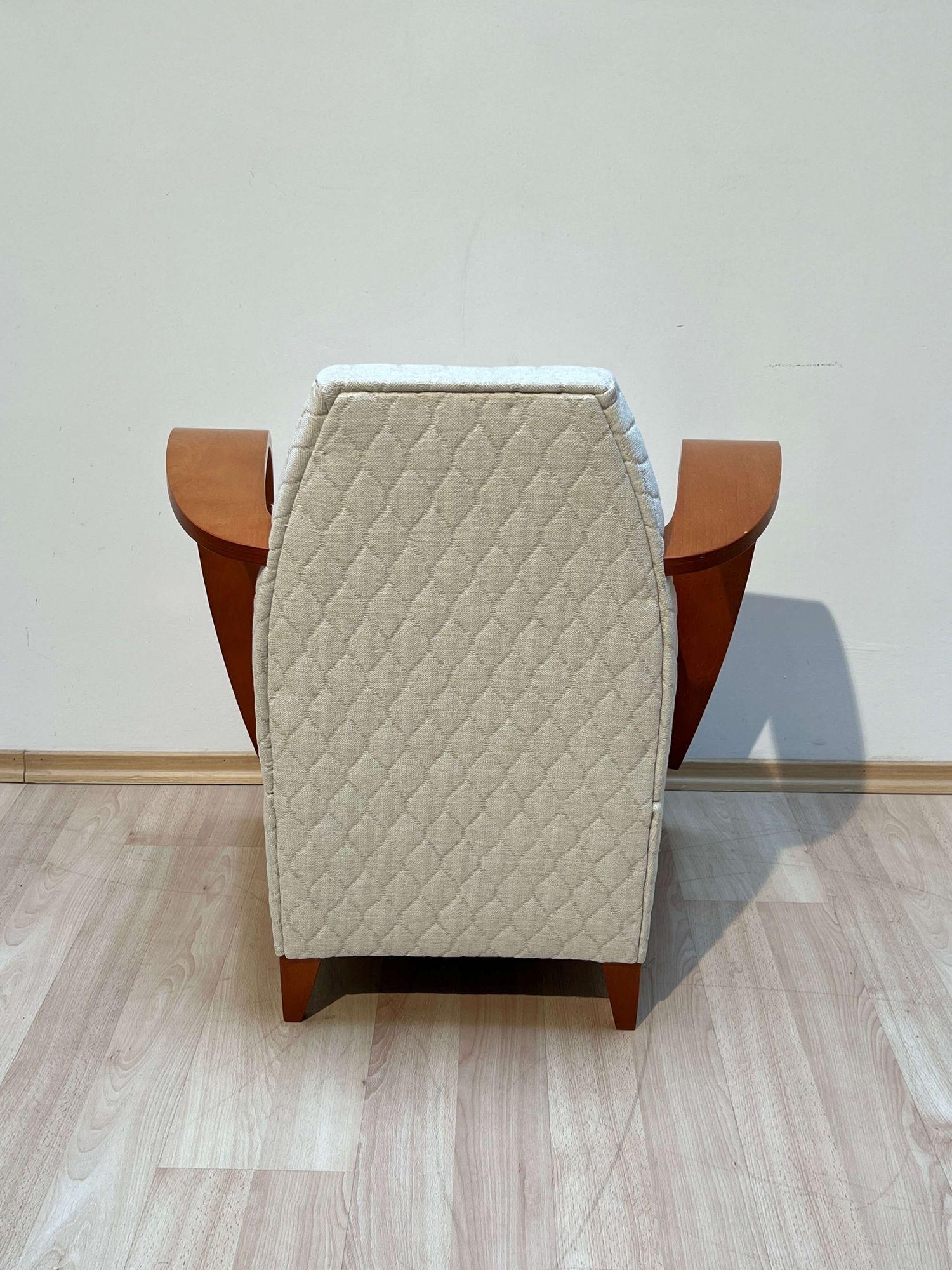 Design Arm Chair, Beech Wood, Cream-white Quilt Fabric, Spain, 1990s For Sale 2