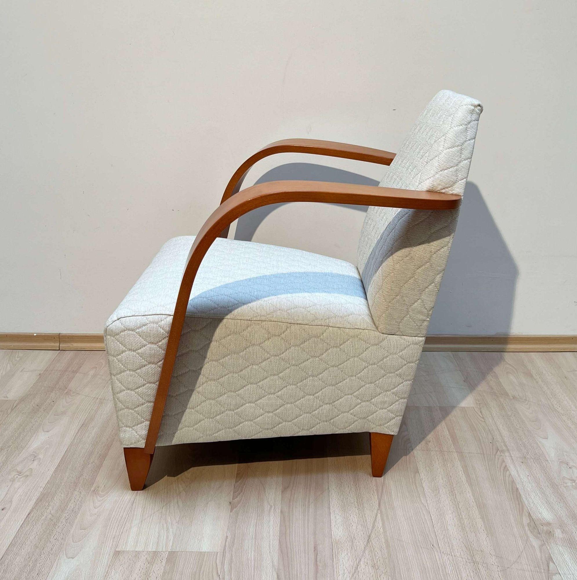 Design Arm Chair, Beech Wood, Cream-white Quilt Fabric, Spain, 1990s For Sale 3