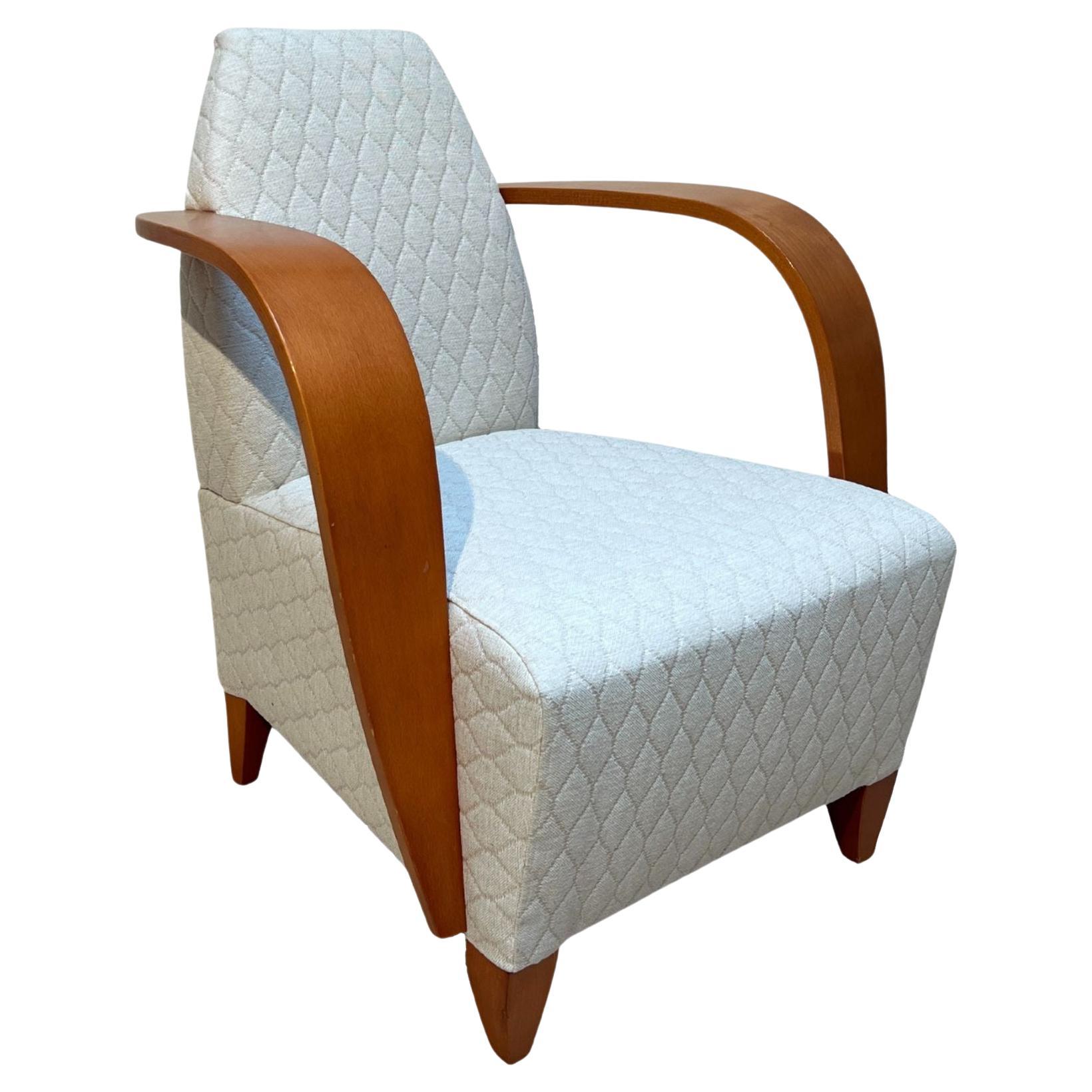 Design Arm Chair, Beech Wood, Cream-white Quilt Fabric, Spain, 1990s For Sale