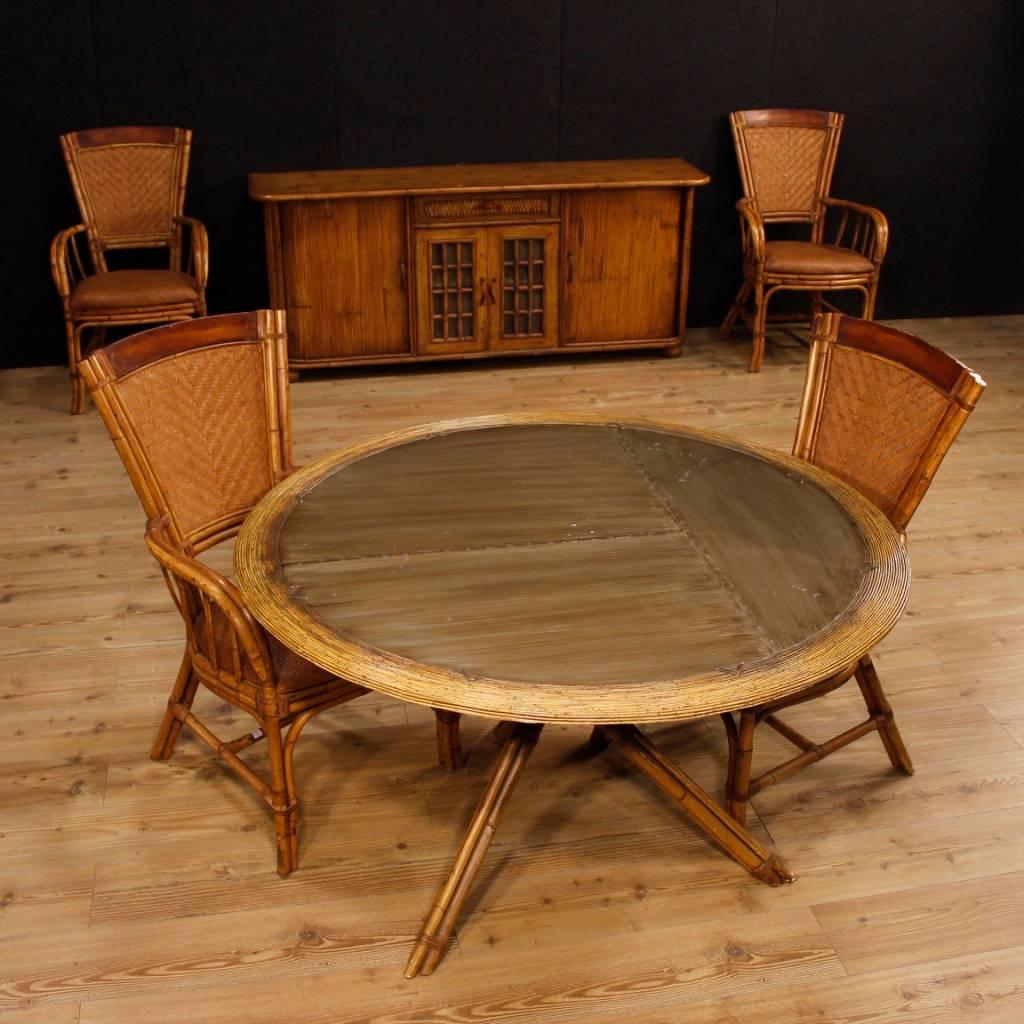 Spanish table of the 20th century. Design furniture, in bamboo and metal, stamped 