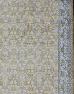 Spanish Design Rug with All-Over Floral Pattern in Acid Yellow Green Grey & Blue