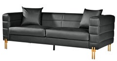 SPANISH DESIGNER ARMCHAIR 3 Places STAINLESS STEEL, BLACK FAUX LEATHER - New