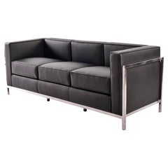 SPANISH DESIGNER ARMCHAIR 3 Places STAINLESS STEEL, BLACK FAUX LEATHER - New