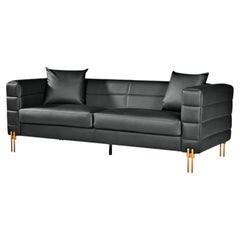 SPANISH DESIGNER ARMCHAIR 3 Places STAINLESS STEEL, BLACK FAUX LEATHER - New