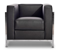 SPANISH DESIGNER ARMCHAIR, STAINLESS STEEL, BLACK FAUX LEATHER - New