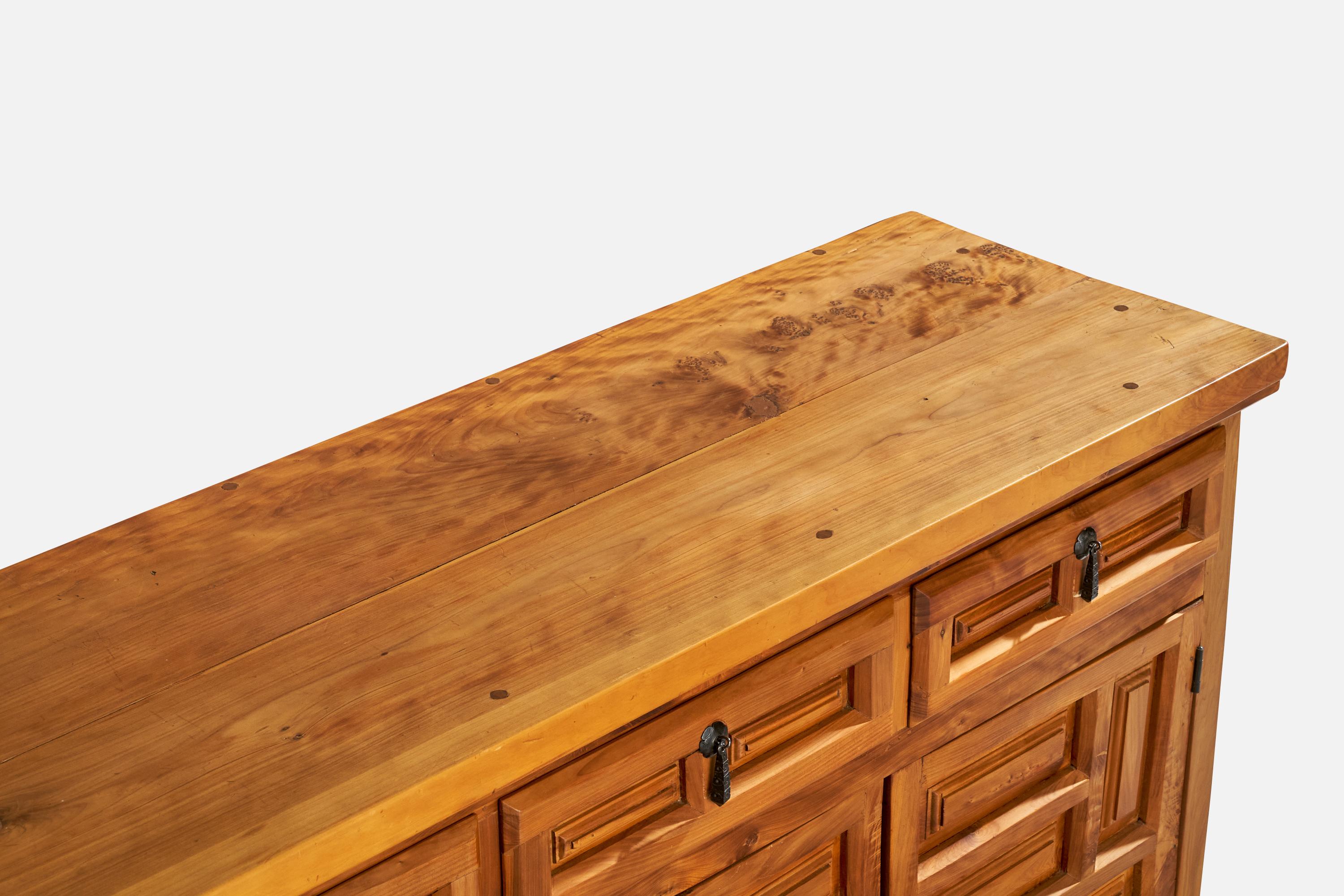 Spanish Designer, Cabinet, Iron, Cypress Wood, Spain, 1970s For Sale 7