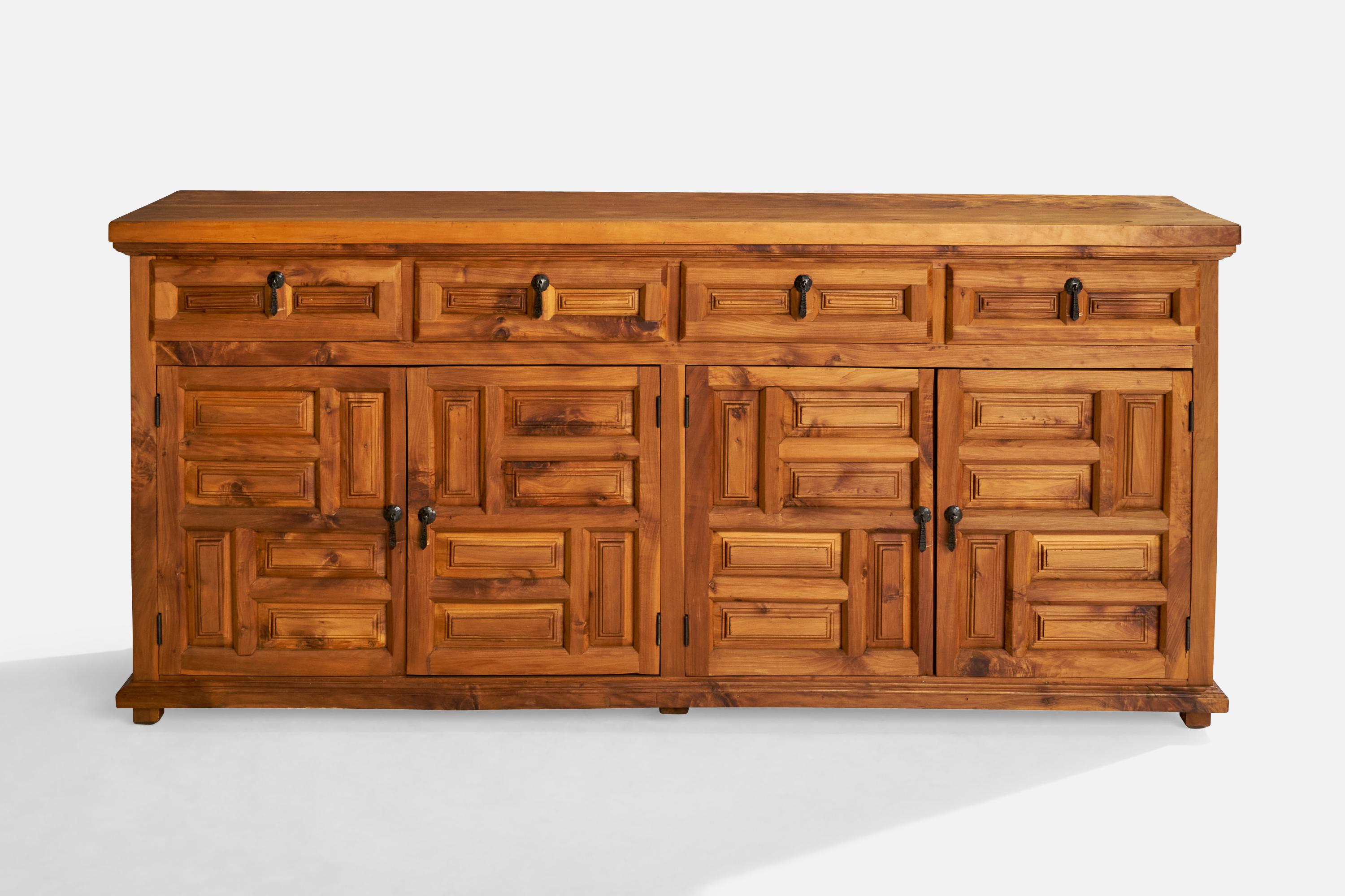 Spanish Designer, Cabinet, Iron, Cypress Wood, Spain, 1970s In Good Condition For Sale In High Point, NC