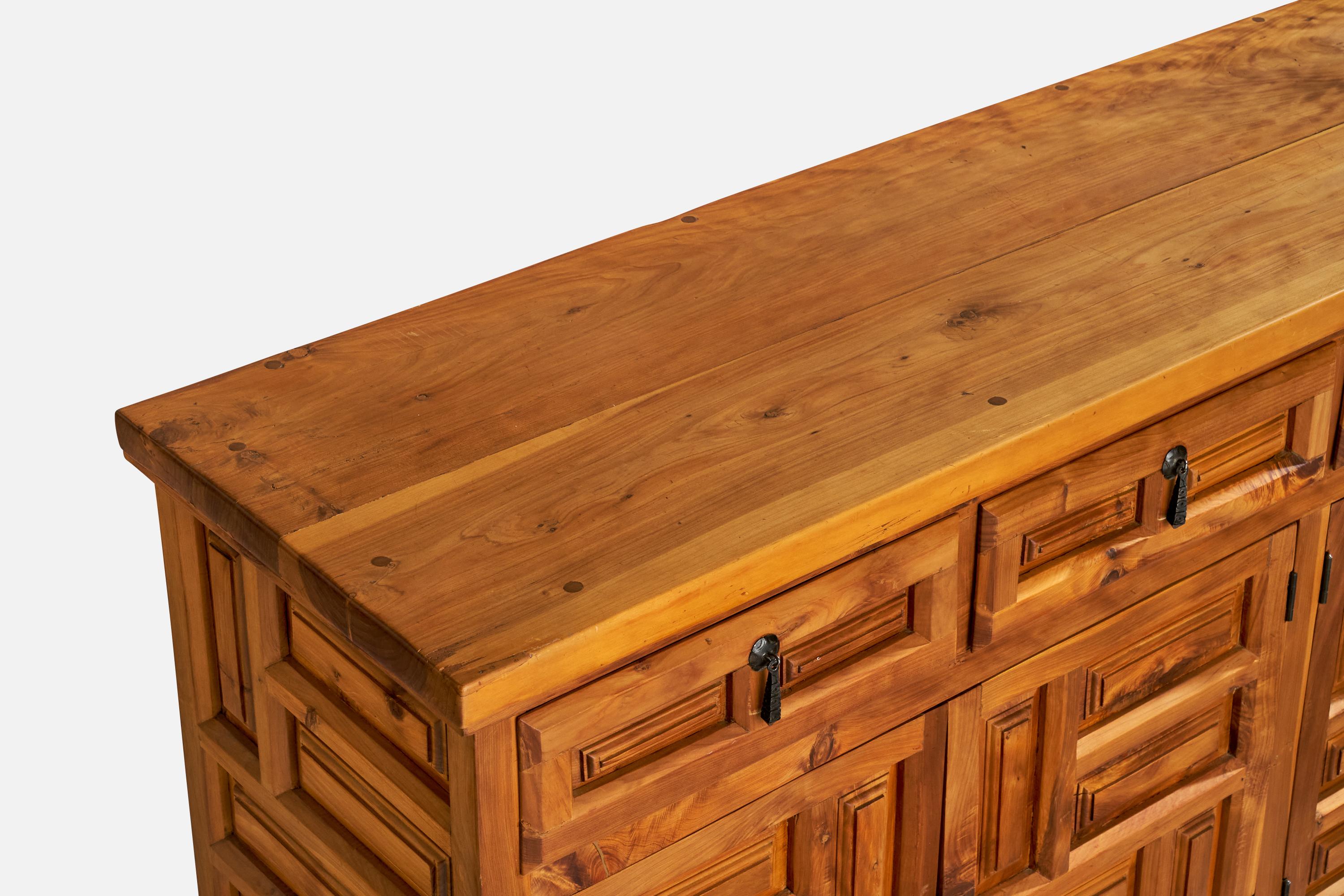 Late 20th Century Spanish Designer, Cabinet, Iron, Cypress Wood, Spain, 1970s For Sale