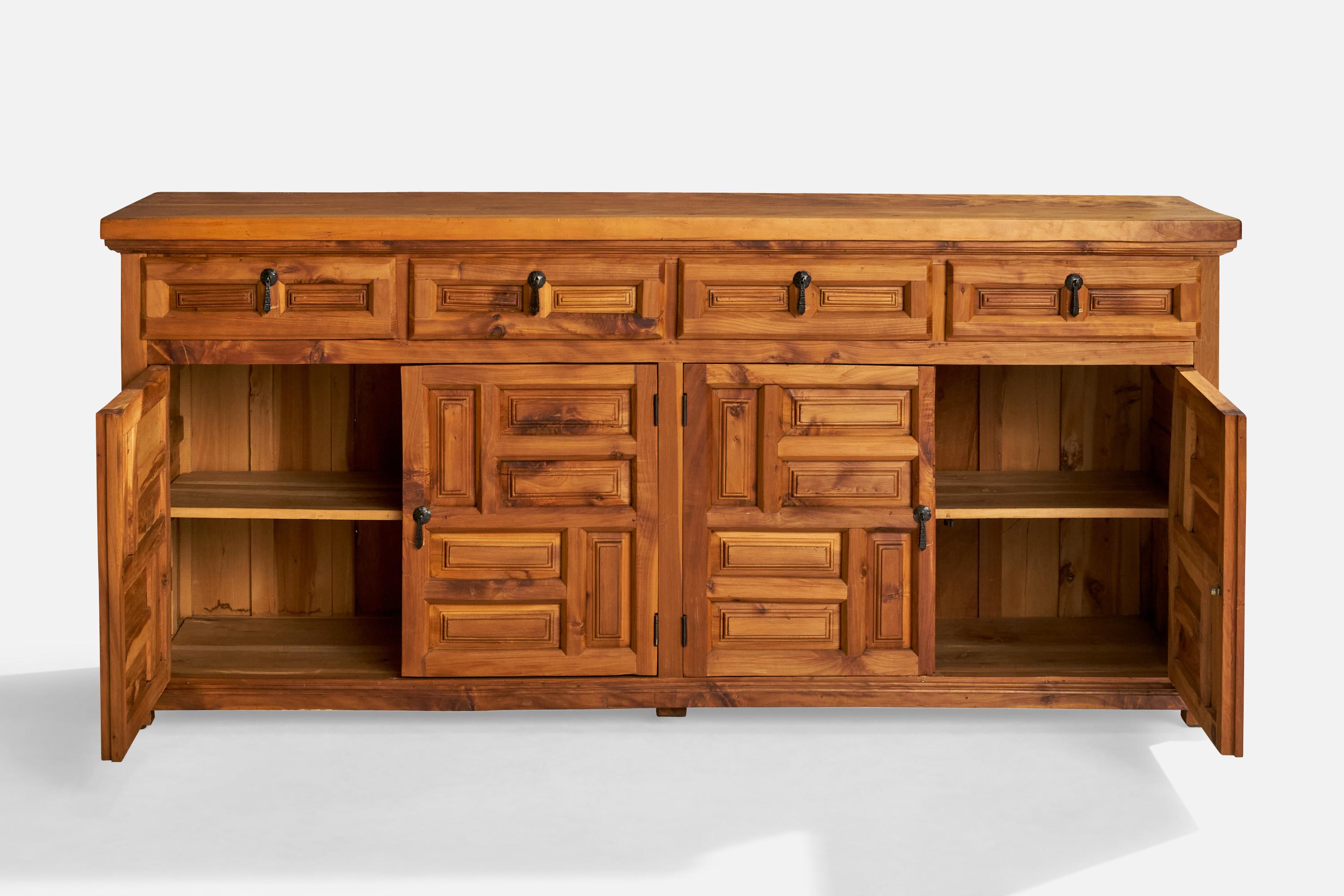 Spanish Designer, Cabinet, Iron, Cypress Wood, Spain, 1970s For Sale 1