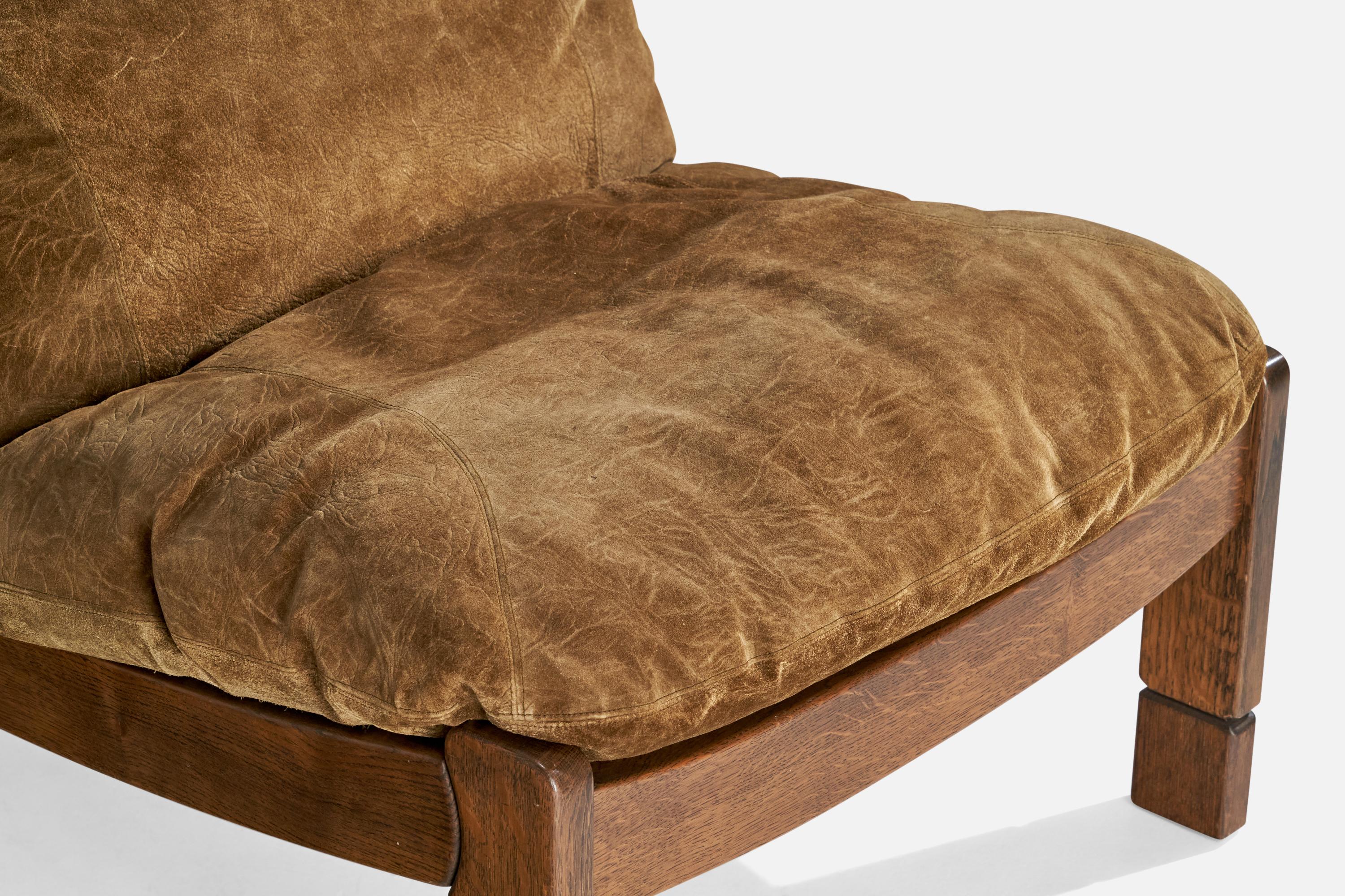 Spanische Designerin, Modul-Sofa und Ottomane, Eiche, Wildleder, Spanien, 1950er Jahre im Angebot 5