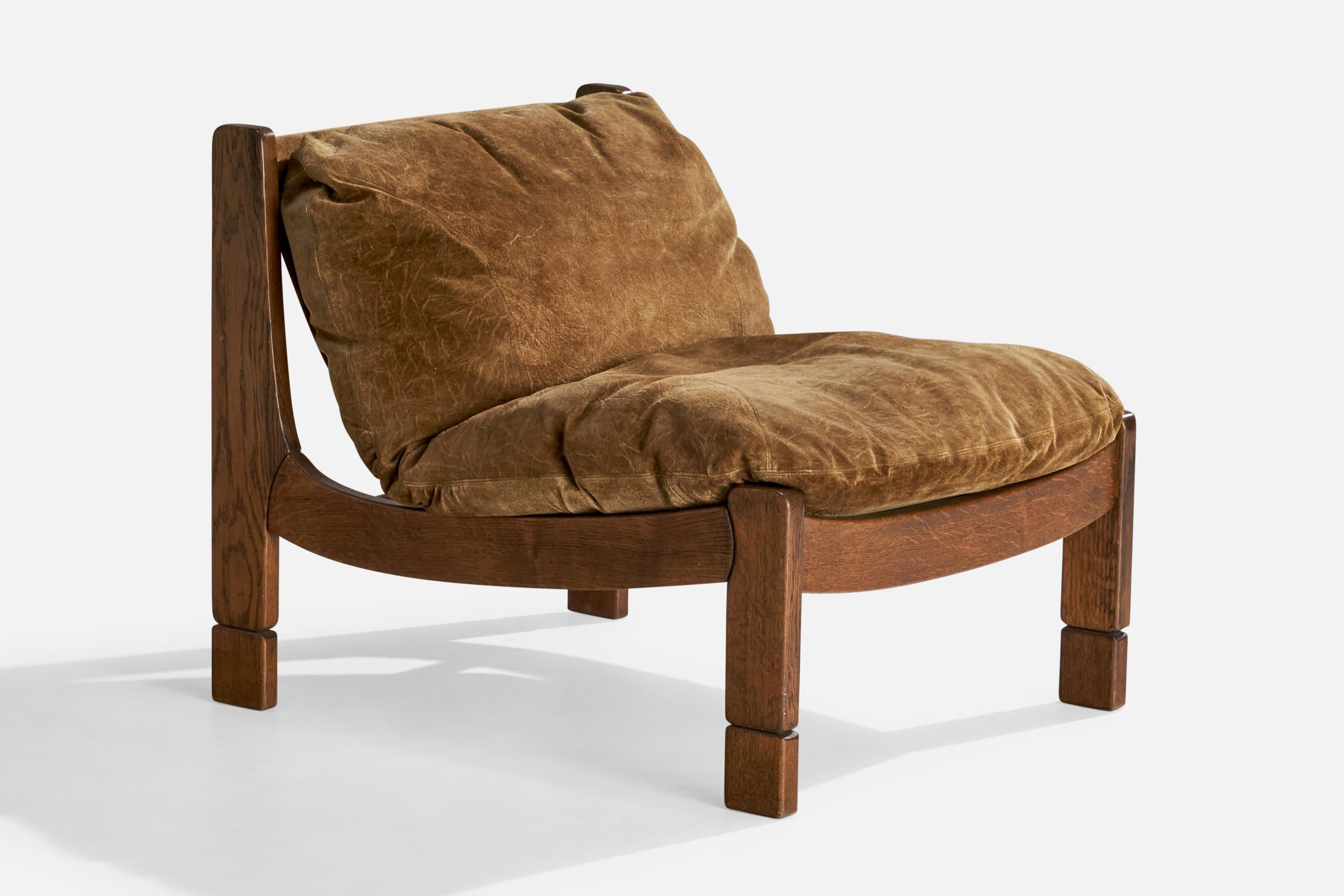 Spanische Designerin, Modul-Sofa und Ottomane, Eiche, Wildleder, Spanien, 1950er Jahre (Moderne der Mitte des Jahrhunderts) im Angebot