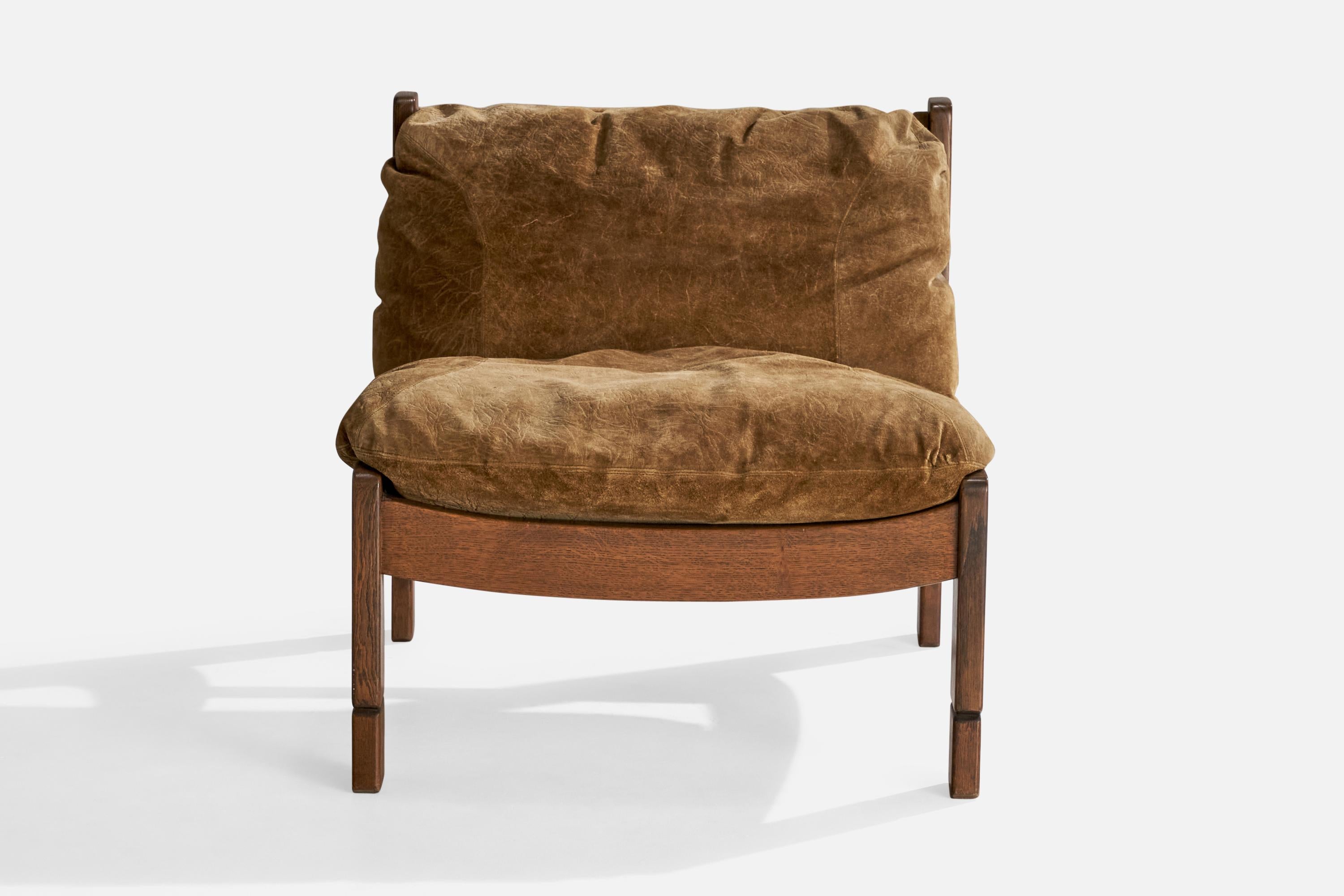 Spanische Designerin, Modul-Sofa und Ottomane, Eiche, Wildleder, Spanien, 1950er Jahre im Zustand „Gut“ im Angebot in High Point, NC