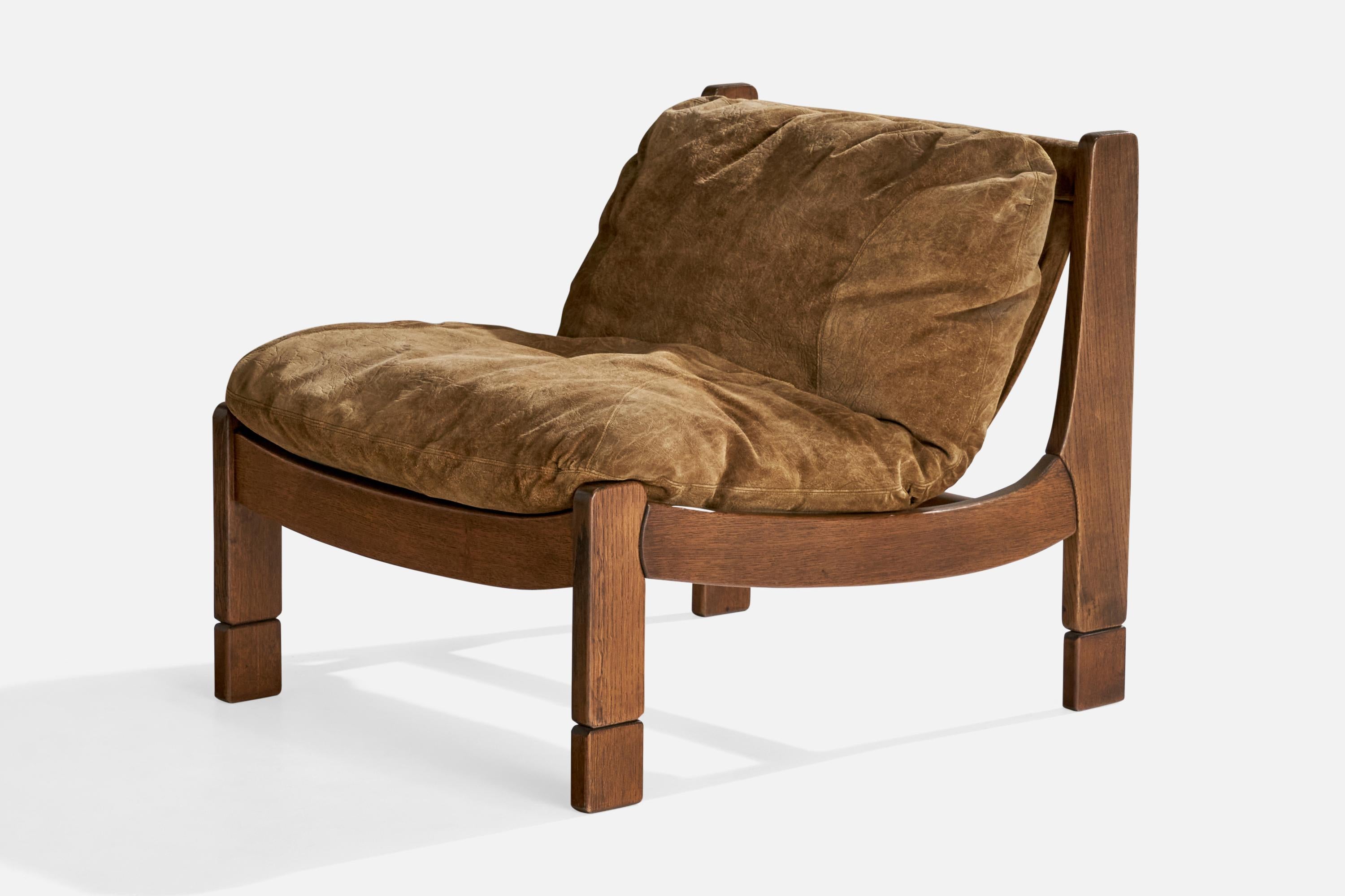 Spanische Designerin, Modul-Sofa und Ottomane, Eiche, Wildleder, Spanien, 1950er Jahre (Mitte des 20. Jahrhunderts) im Angebot