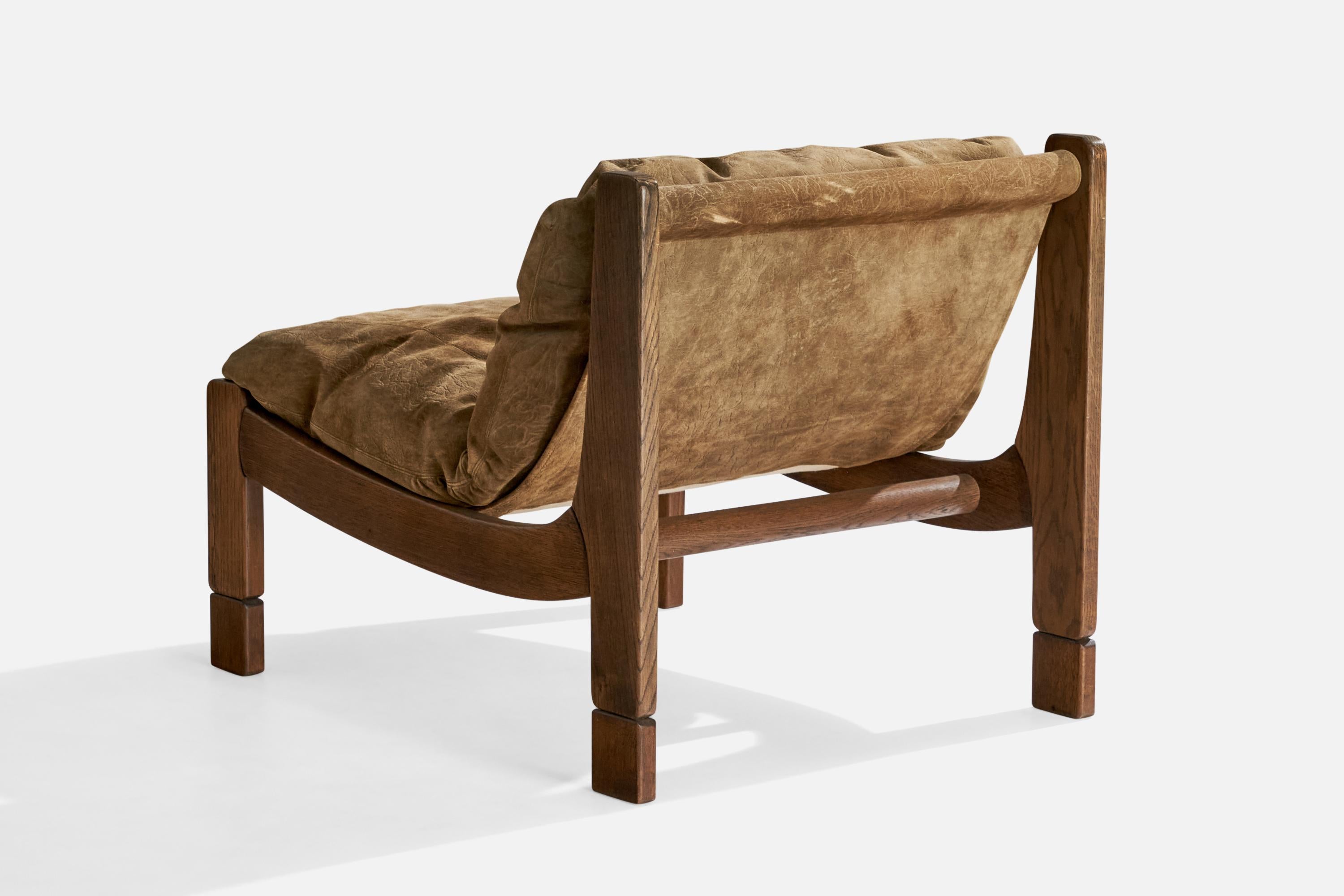 Spanische Designerin, Modul-Sofa und Ottomane, Eiche, Wildleder, Spanien, 1950er Jahre im Angebot 1