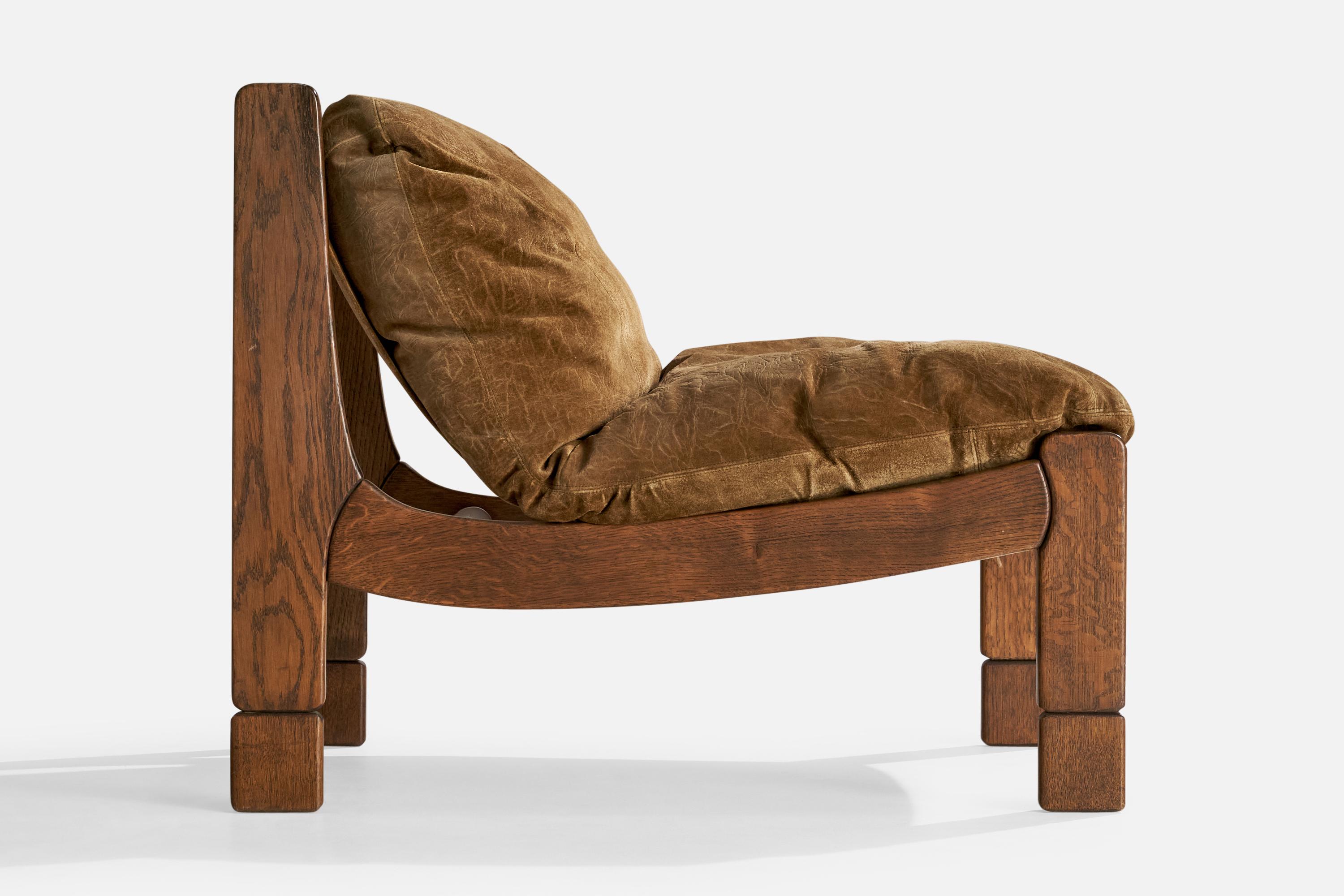 Spanische Designerin, Modul-Sofa und Ottomane, Eiche, Wildleder, Spanien, 1950er Jahre im Angebot 2