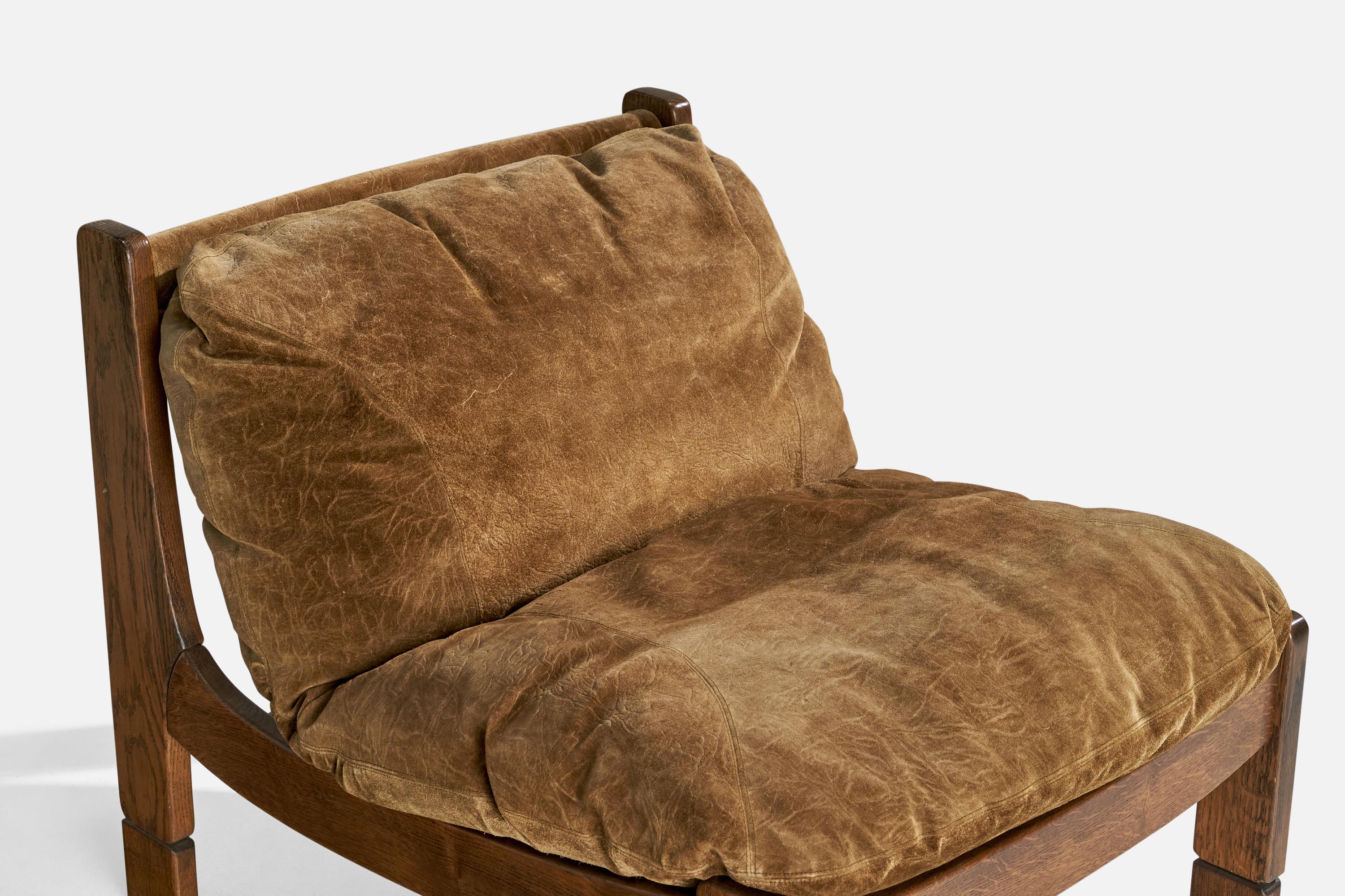 Spanische Designerin, Modul-Sofa und Ottomane, Eiche, Wildleder, Spanien, 1950er Jahre im Angebot 3