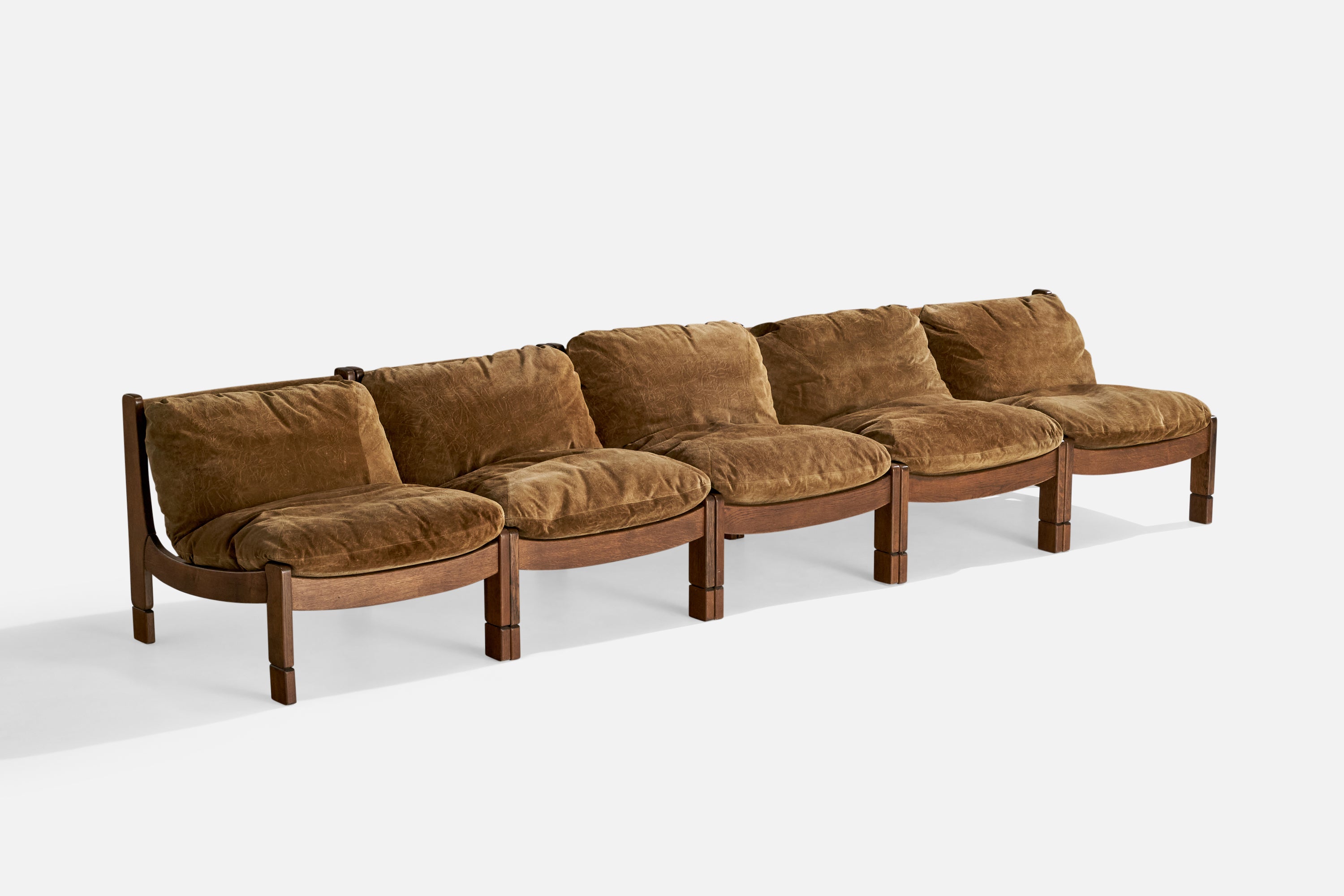 Spanische Designerin, Modul-Sofa und Ottomane, Eiche, Wildleder, Spanien, 1950er Jahre im Angebot