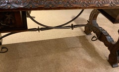 Spanish desk/table 19 th c walnut hand carved