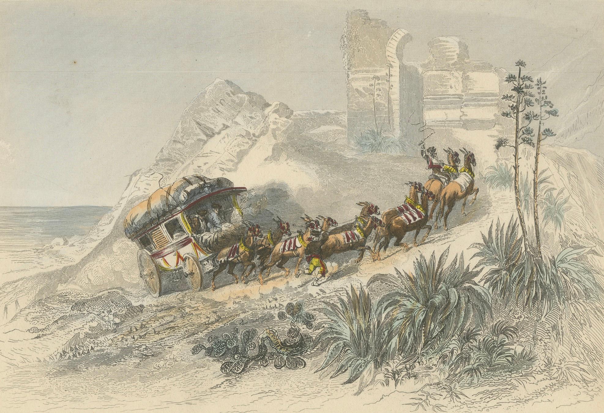 Spanischer Fleiß beim Passieren des Balaguer-Passes - Stich von Rouargue Frères, 1845 (Französisch) im Angebot