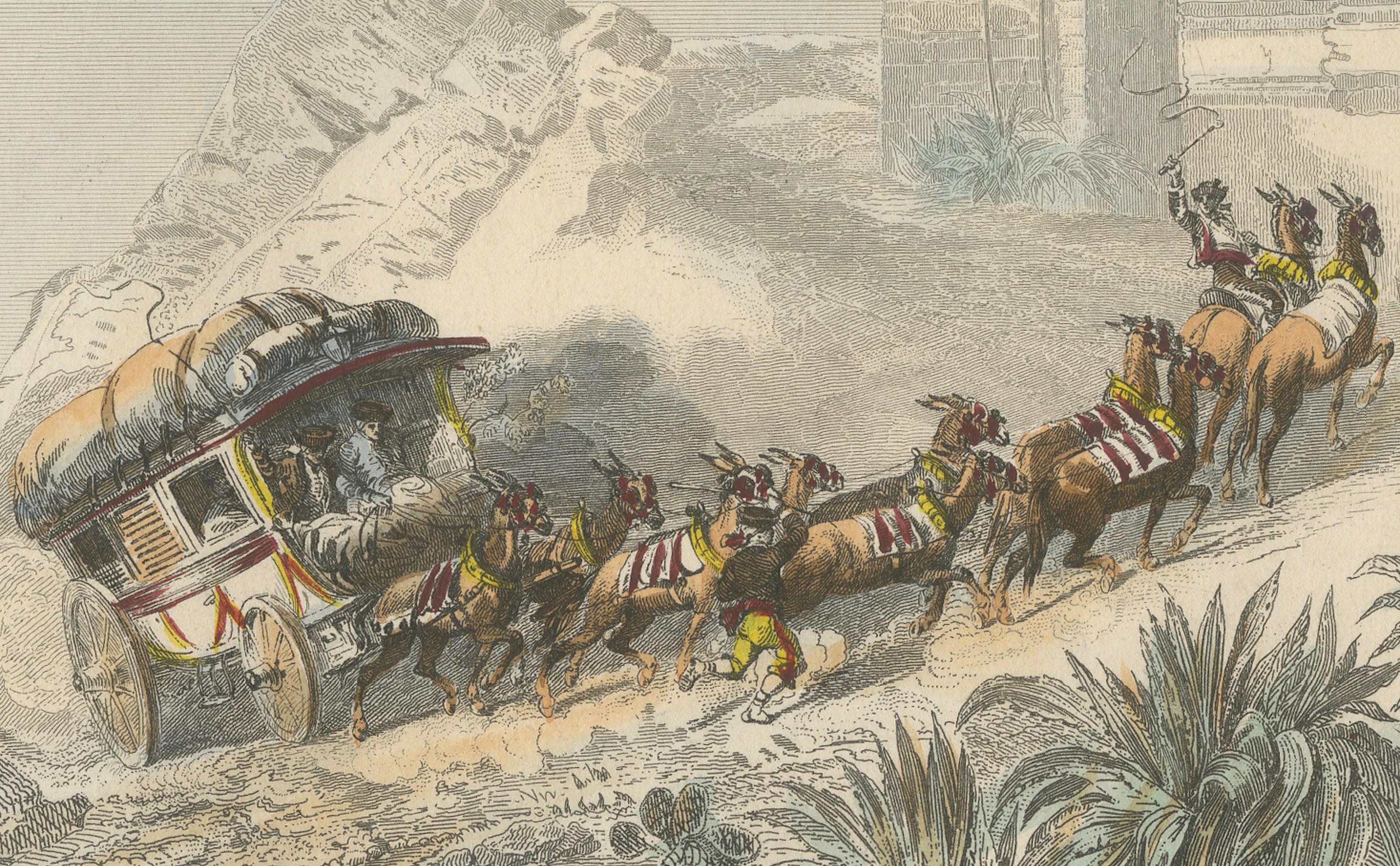 Spanischer Fleiß beim Passieren des Balaguer-Passes - Stich von Rouargue Frères, 1845 (Graviert) im Angebot