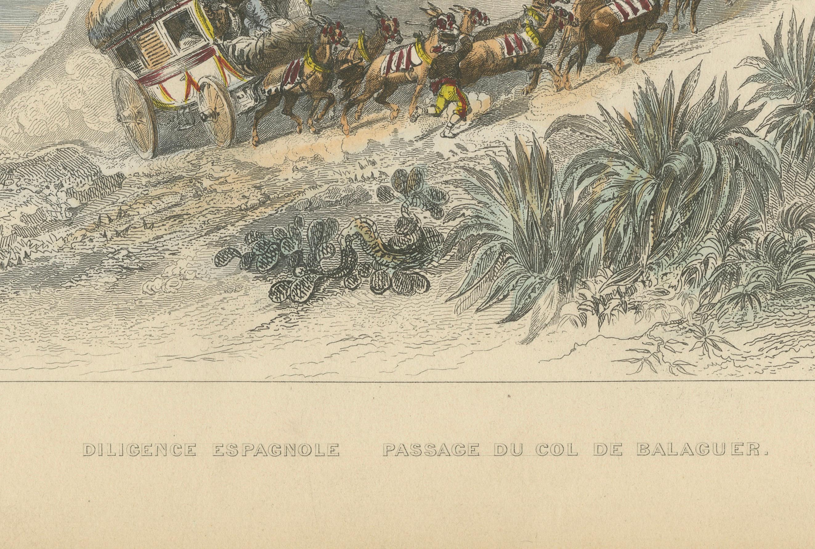 Spanischer Fleiß beim Passieren des Balaguer-Passes - Stich von Rouargue Frères, 1845 (Papier) im Angebot
