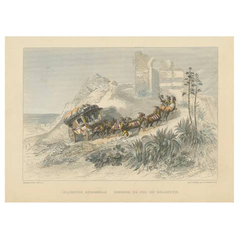 Spanish Diligence Passing the Balaguer Pass – Engraving by Rouargue Frères, 1845