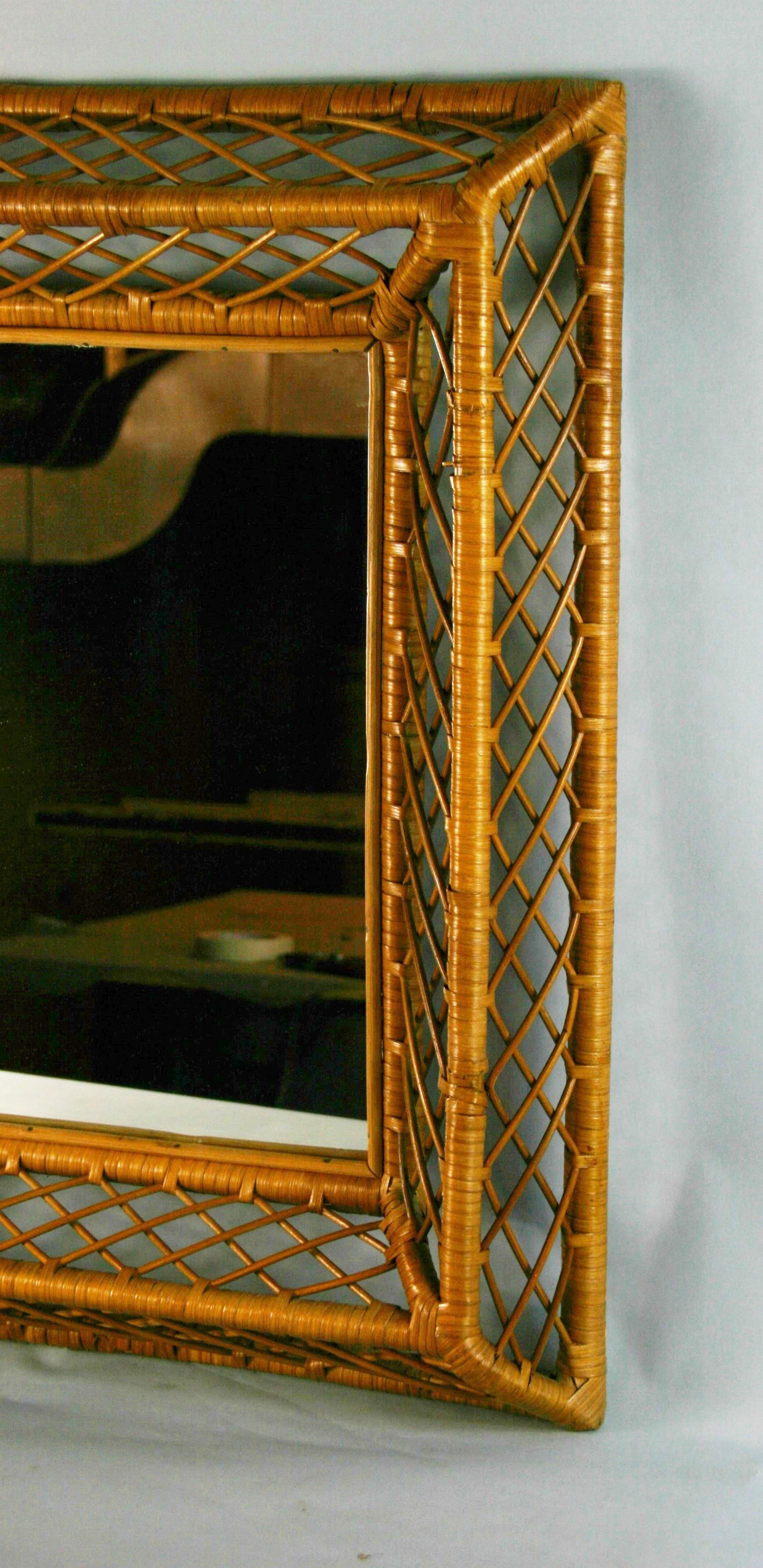Mid-20th Century Spanish Dimensional Reed and Wicker Mirror