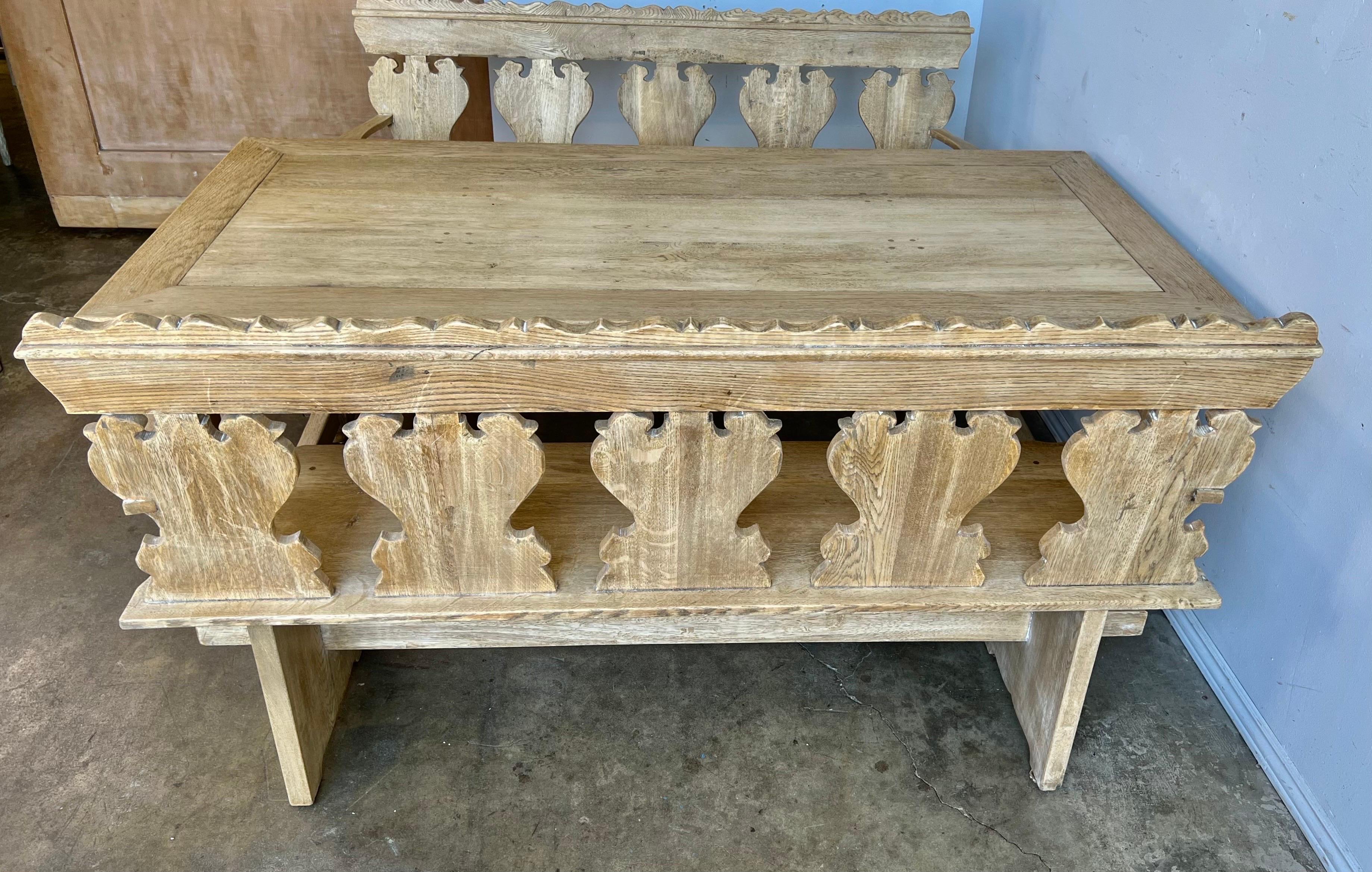 Spanish Dining Table W/ Coordinating Carved Benches C. 1930's For Sale 6
