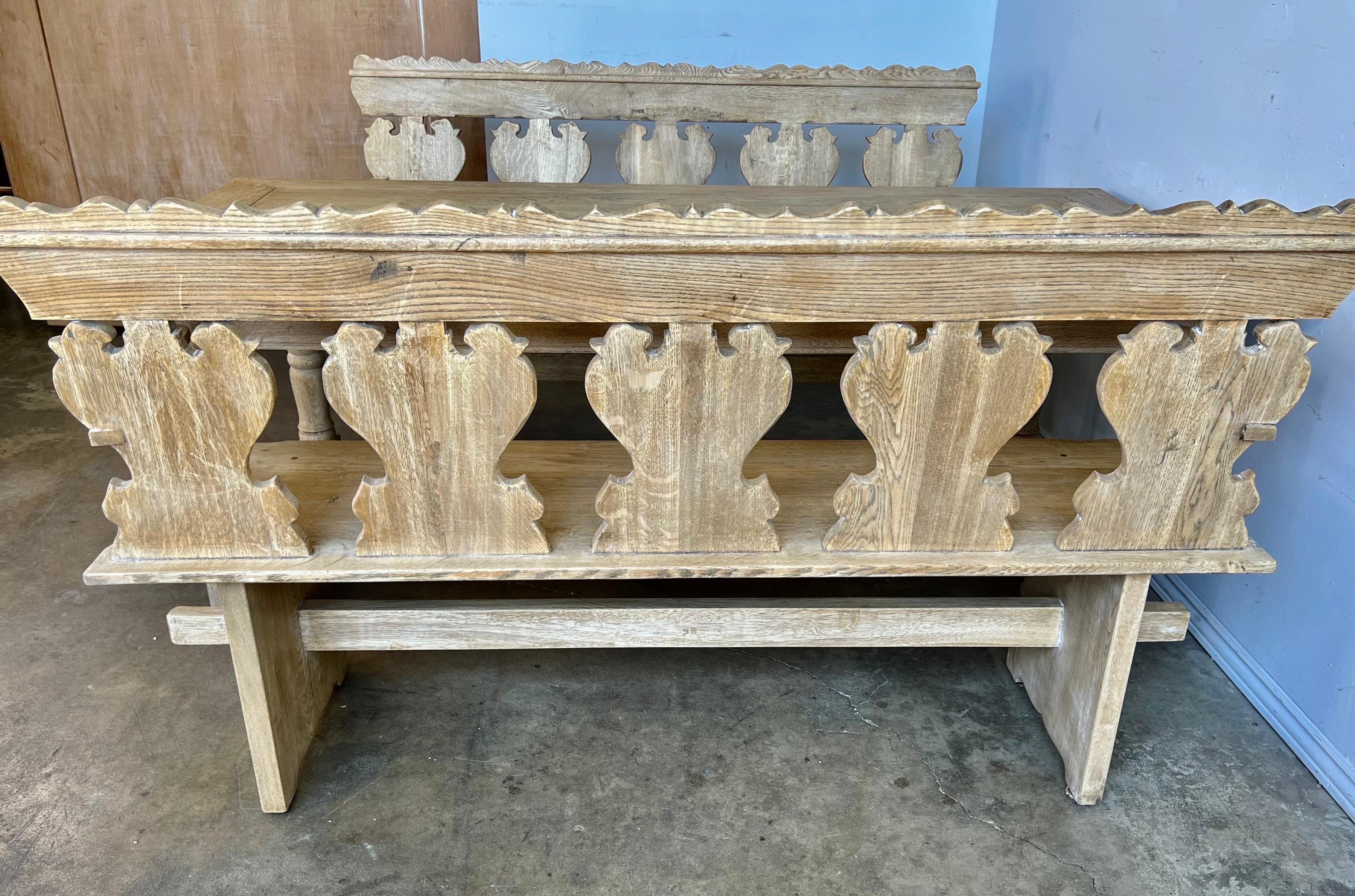 Baroque Spanish Dining Table W/ Coordinating Carved Benches C. 1930's For Sale