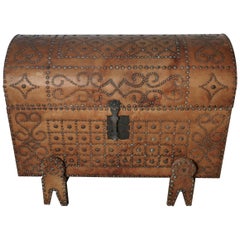 Spanish Dome Top Leather Brass Studded Marriage Chest or Travel Trunk