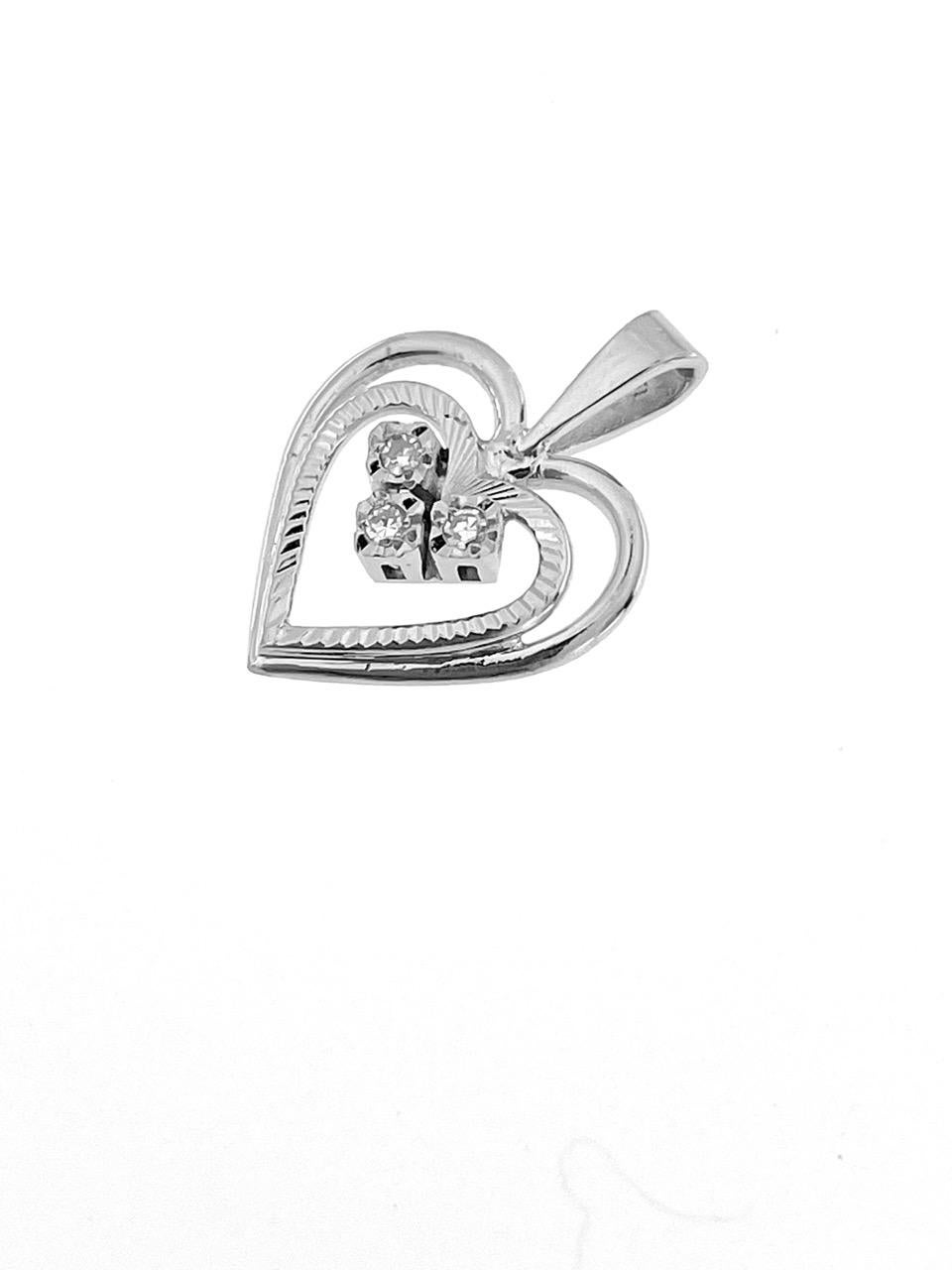 Brilliant Cut Spanish Double Heart Pendant White Gold with Diamonds For Sale