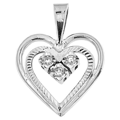Spanish Double Heart Pendant White Gold with Diamonds For Sale