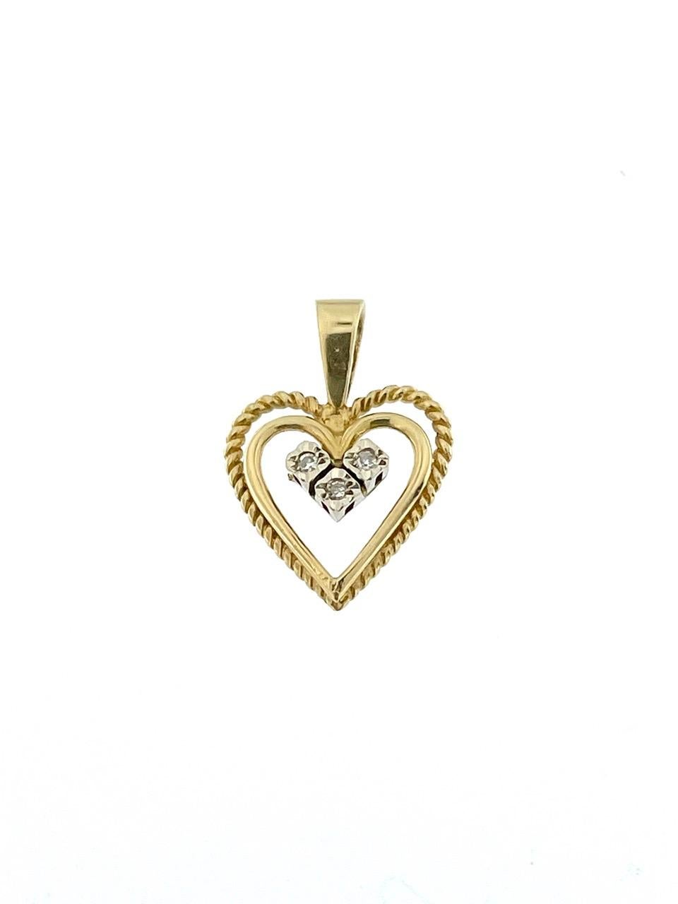 Modern Spanish Double Heart Pendant Yellow and White Gold with Diamonds For Sale