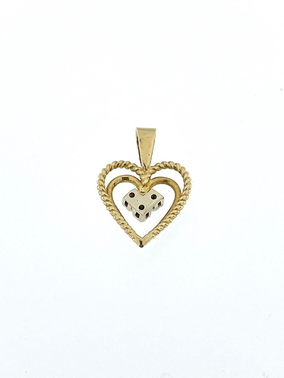 Brilliant Cut Spanish Double Heart Pendant Yellow and White Gold with Diamonds For Sale