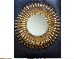 Spanish Double Tiered Sunburst Mirror ca 1950s. Offered by La Porte