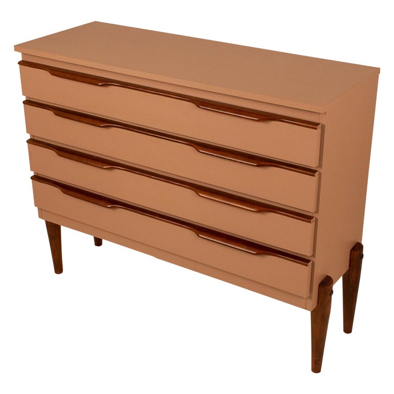 Spanish Dresser in Powder Pink and Wood, 1960sSpanish Dresser in Powder