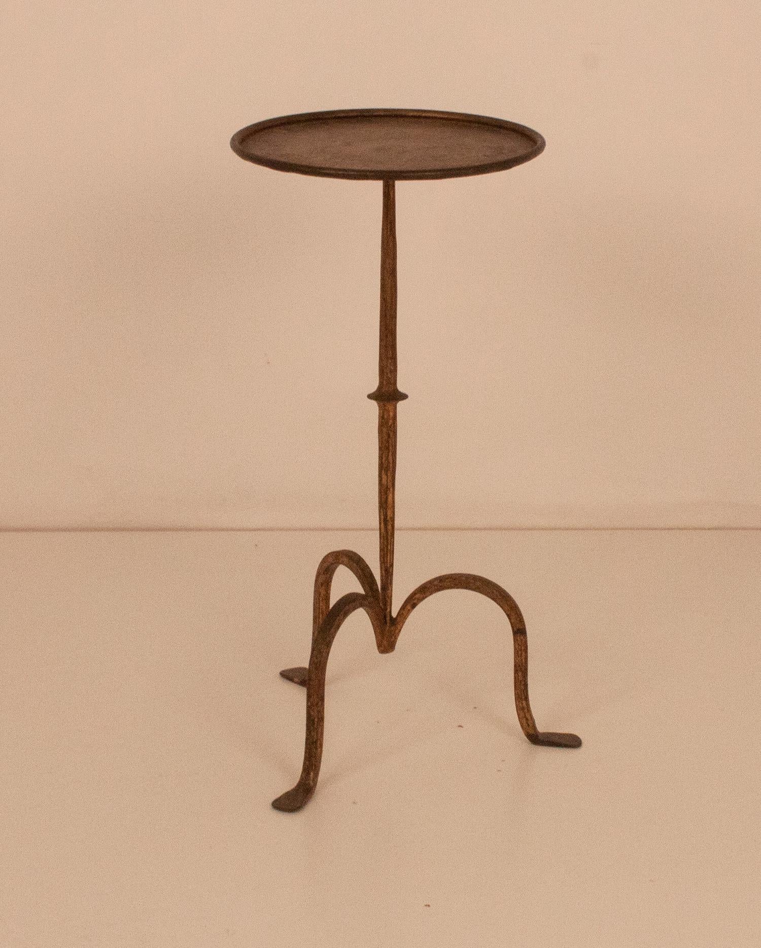 Mid-20th Century Spanish Drink Table or End Table in Wrought Gilt Iron, 1940s