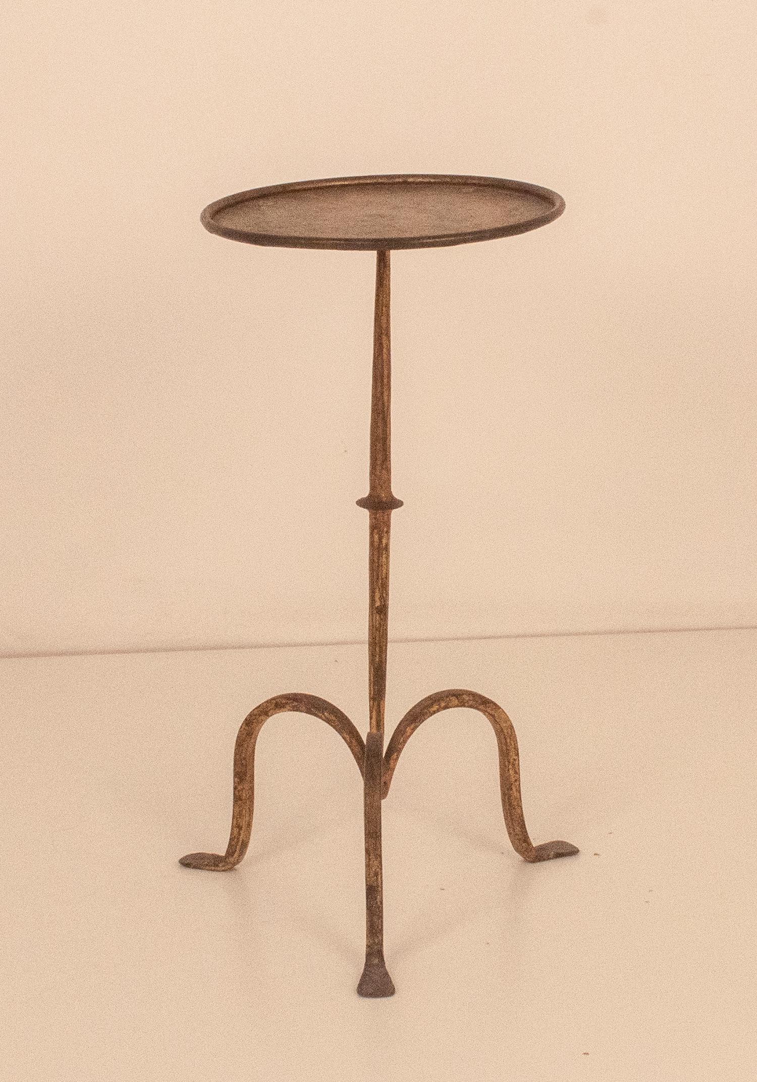 Spanish Drink Table or End Table in Wrought Gilt Iron, 1940s 2