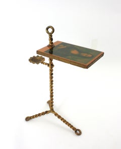 Spanish Drinks Side Table in Twisted Hand Forged Gilt Iron with Ashtray, 1940s